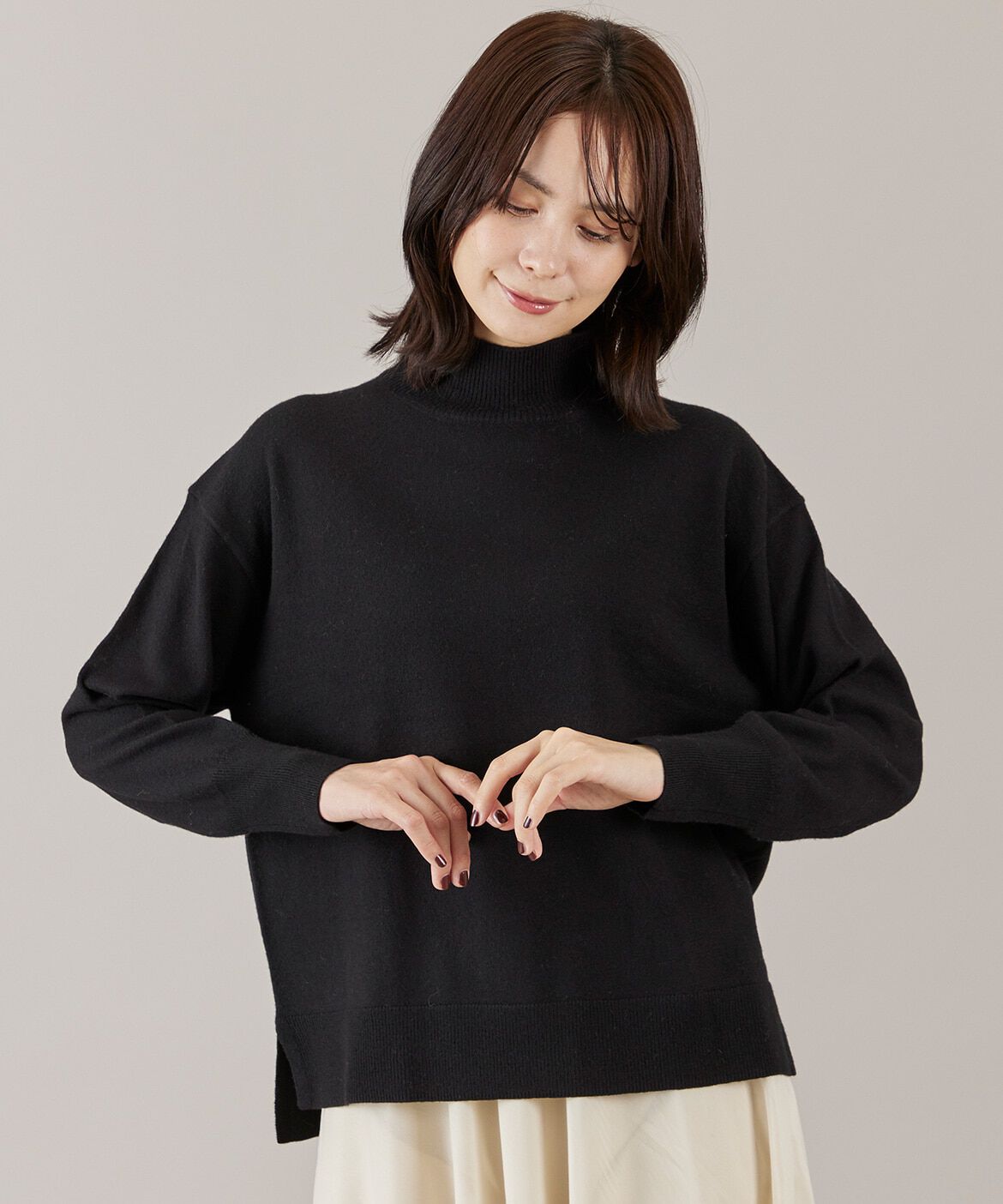 INED「ウール100%ハイネックニット」|ニット・セーター|ブラック