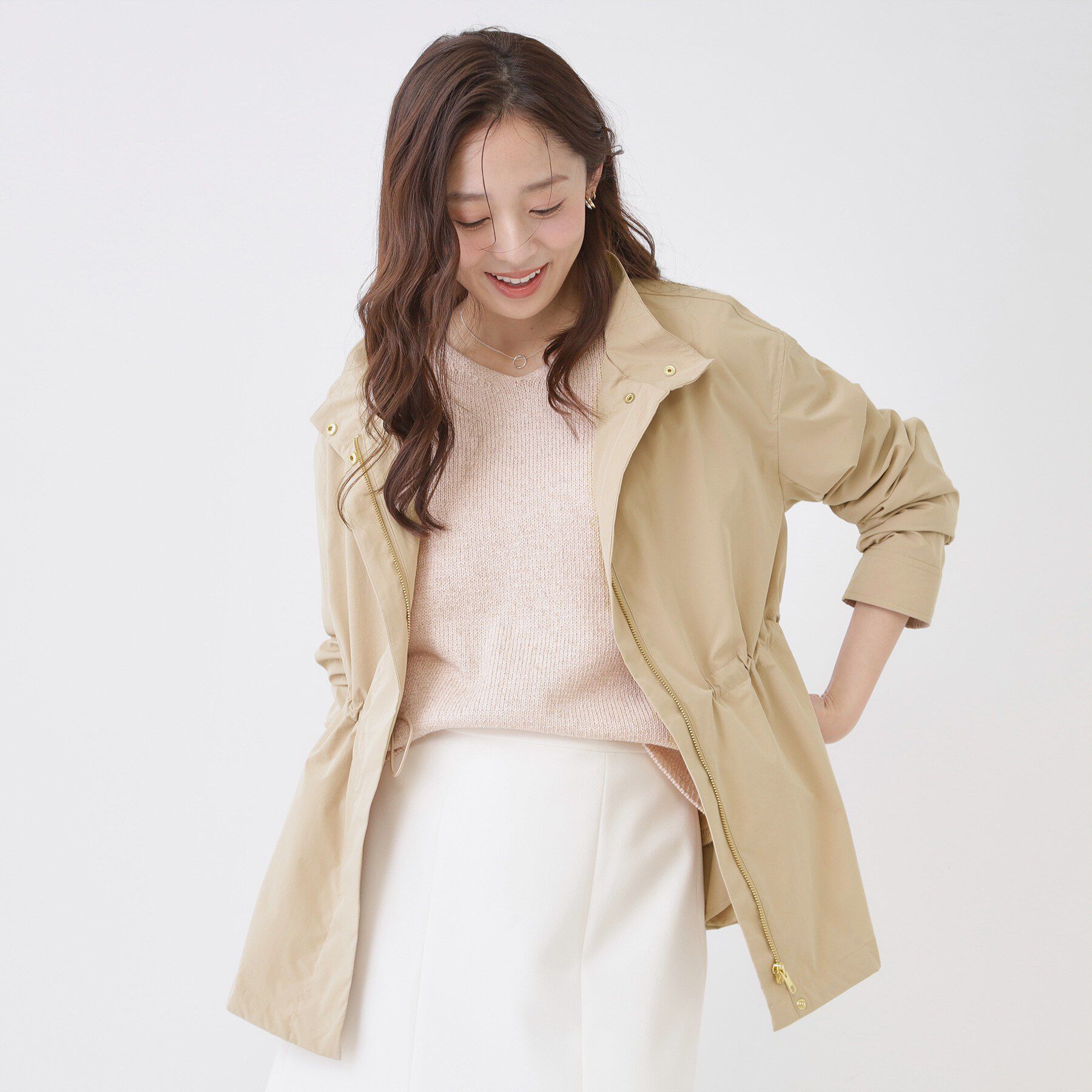 COUP DE CHANCE「【手洗い可／裏無し／ウエスト調整可】スタンド衿ブルゾン」|ブルゾン・スタジャン|グレージュ(050)