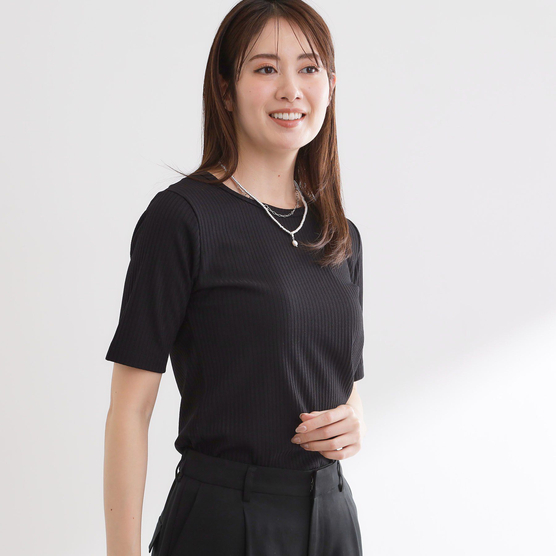 Reflect「【インナーにおすすめ◎】クルーネックストレッチリブトップス」|Tシャツ・カットソー|