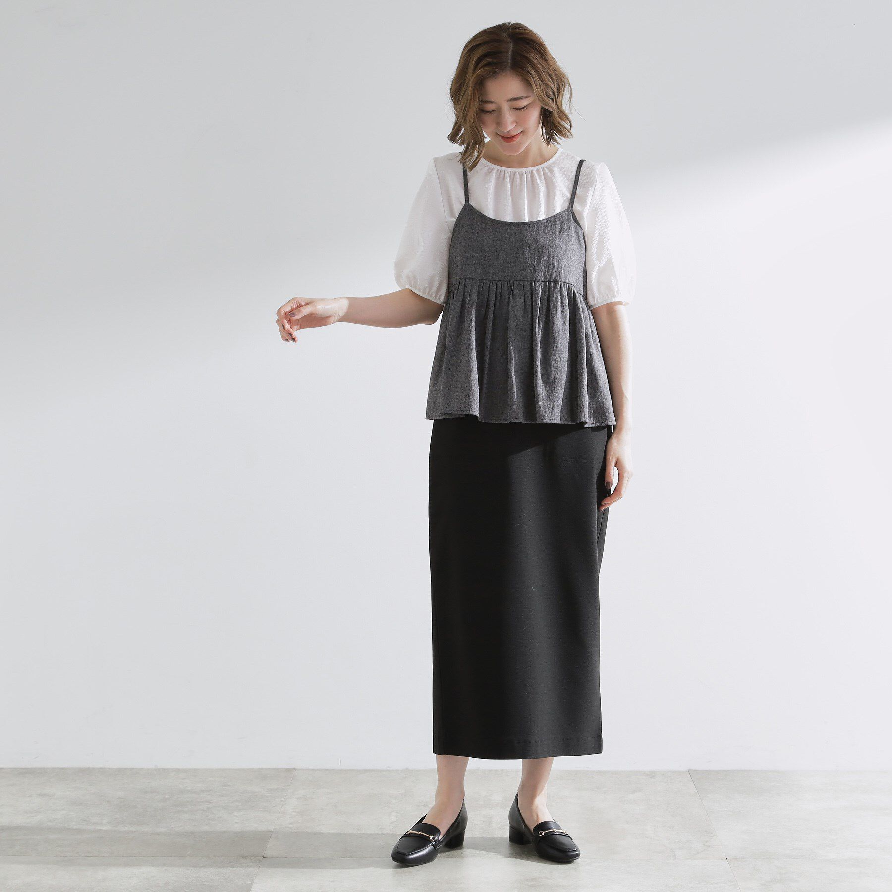 grove「【2点SET/お洒落見え/体型カバー】ツイード調キャミ&times;ブラウスセット」|シャツ・ブラウス|