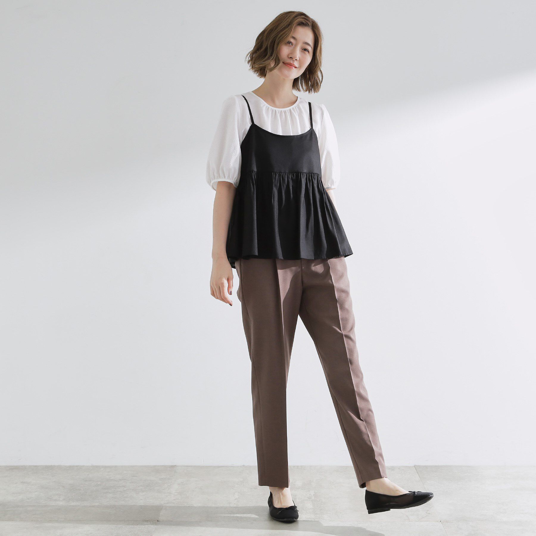 grove「【2点SET/お洒落見え/体型カバー】ツイード調キャミ&times;ブラウスセット」|シャツ・ブラウス|