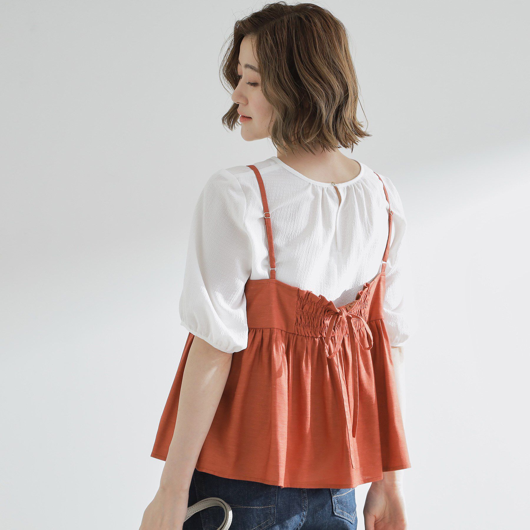 grove「【2点SET/お洒落見え/体型カバー】ツイード調キャミ&times;ブラウスセット」|シャツ・ブラウス|