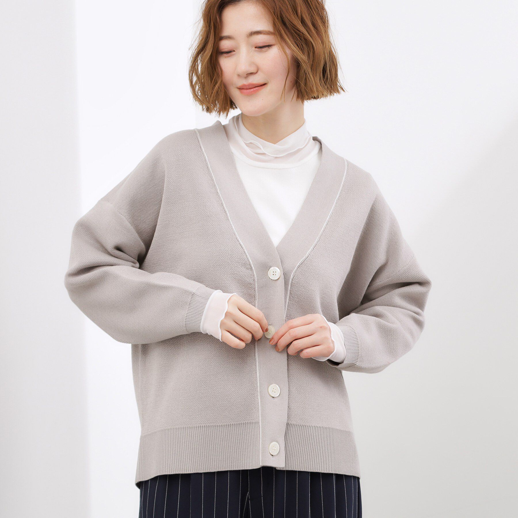 grove「オーバーサイズVネックカーディガン」|カーディガン|ライトグレー(012