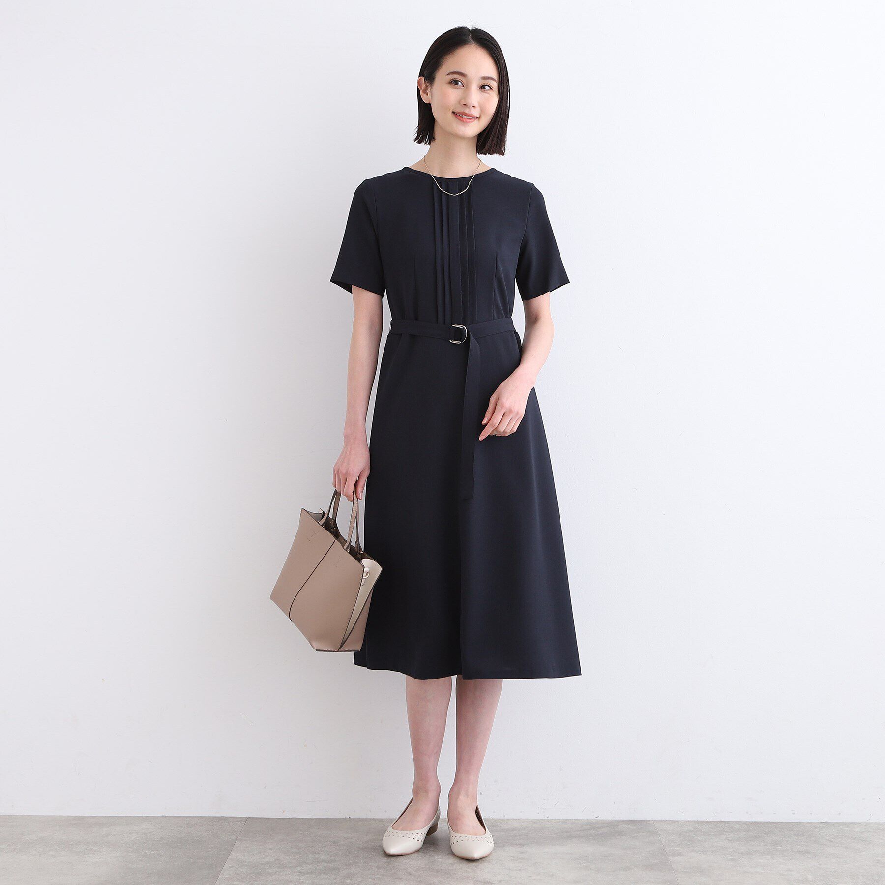 INDIVI「【洗える／UVケア／SETUP可能】ウール調フィット＆フレアワンピース」|ワンピース|