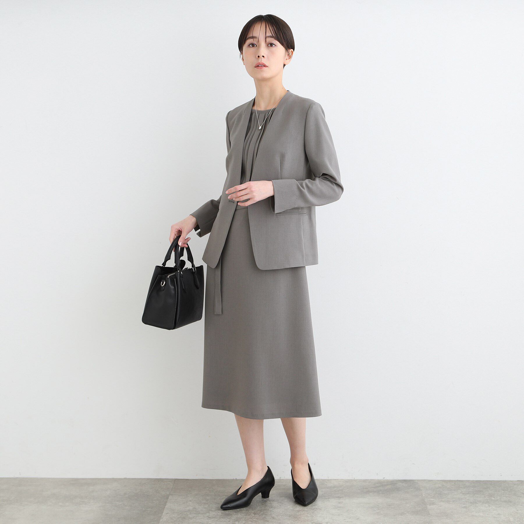 INDIVI「【洗える／UVケア／SETUP可能】ウール調フィット＆フレアワンピース」|ワンピース|