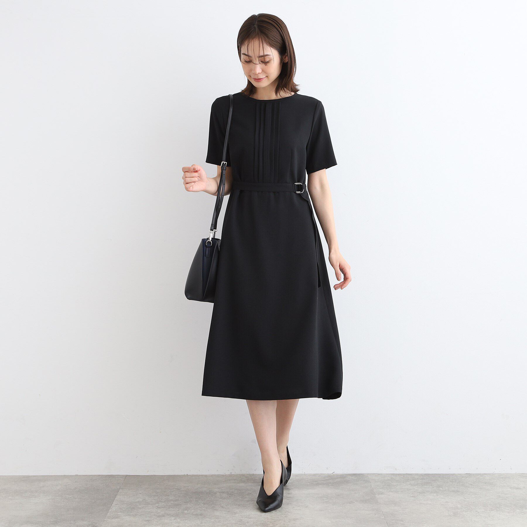 INDIVI「【洗える／UVケア／SETUP可能】ウール調フィット＆フレアワンピース」|ワンピース|