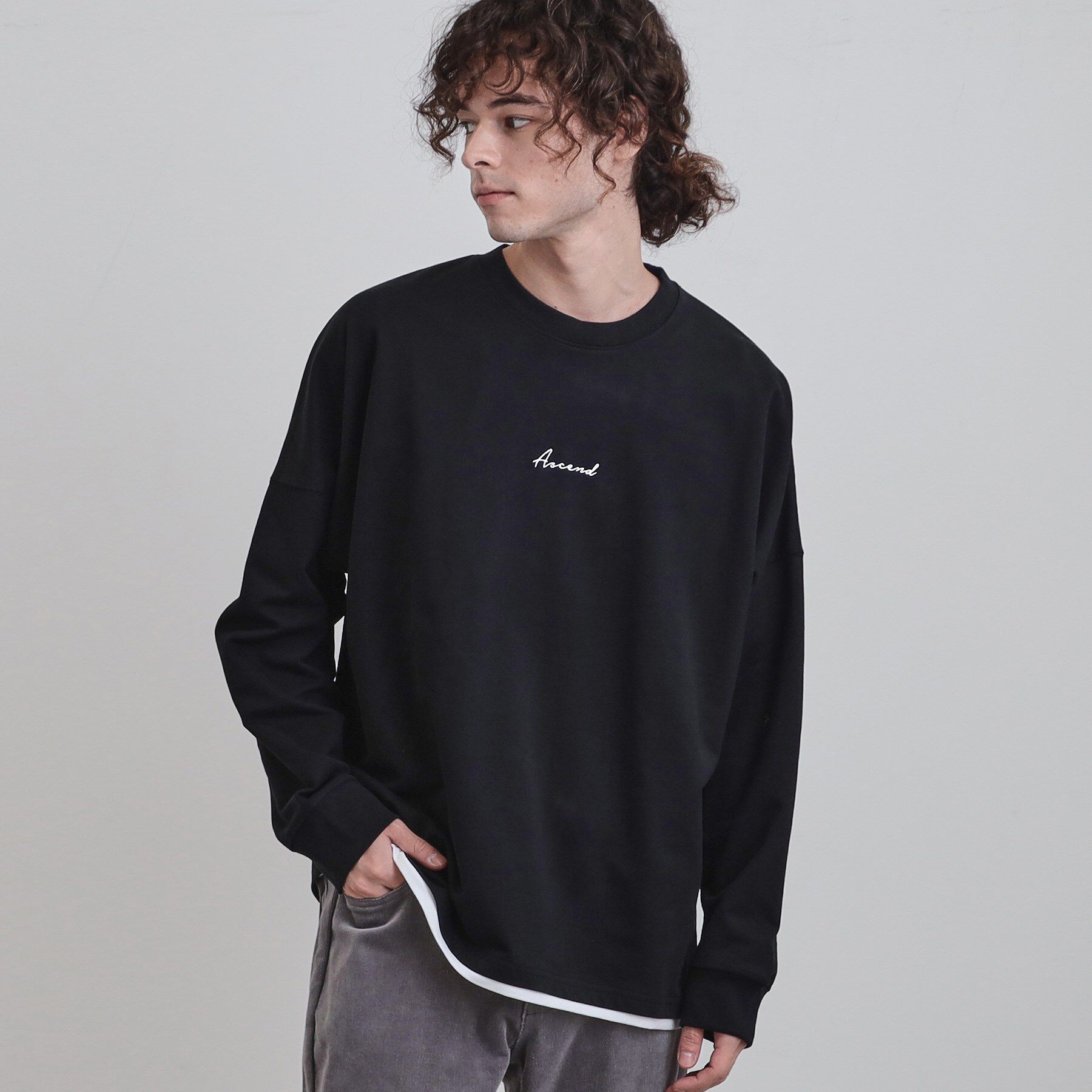 tk.TAKEO KIKUCHI「ドルマンレイヤードスウェット」|Tシャツ・カットソー|ブラック(019)