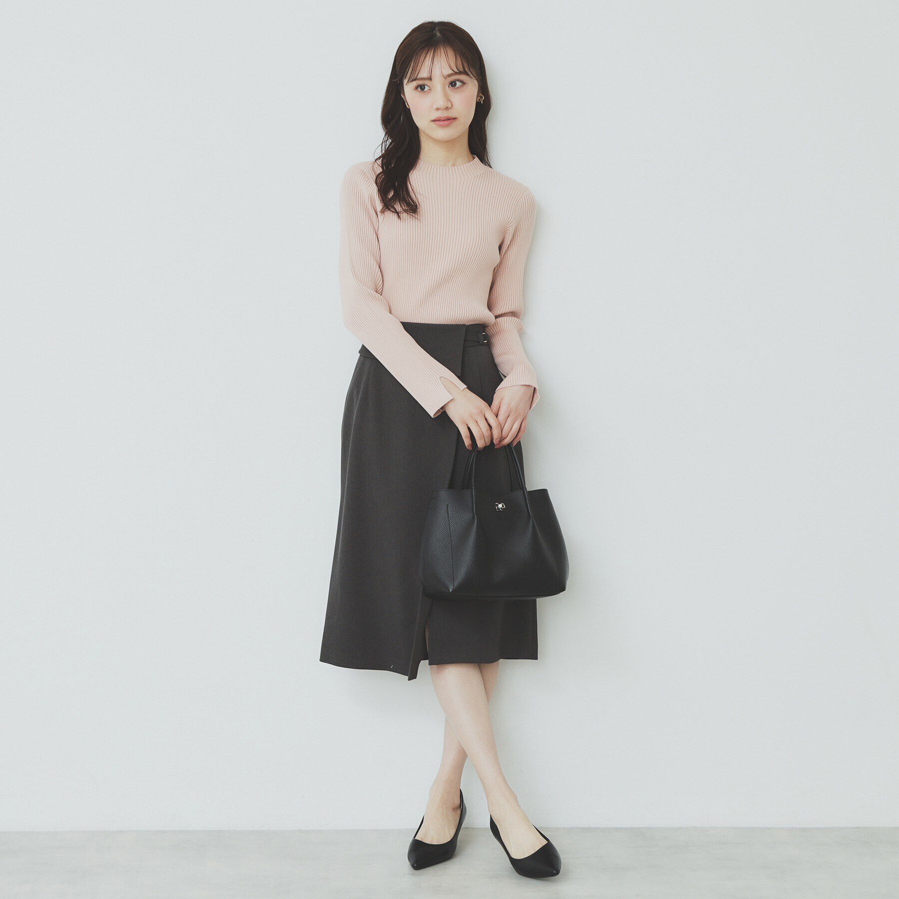 index「スカーフ付きハイネックリブニット【洗濯機洗い可】」|ニット・セーター|