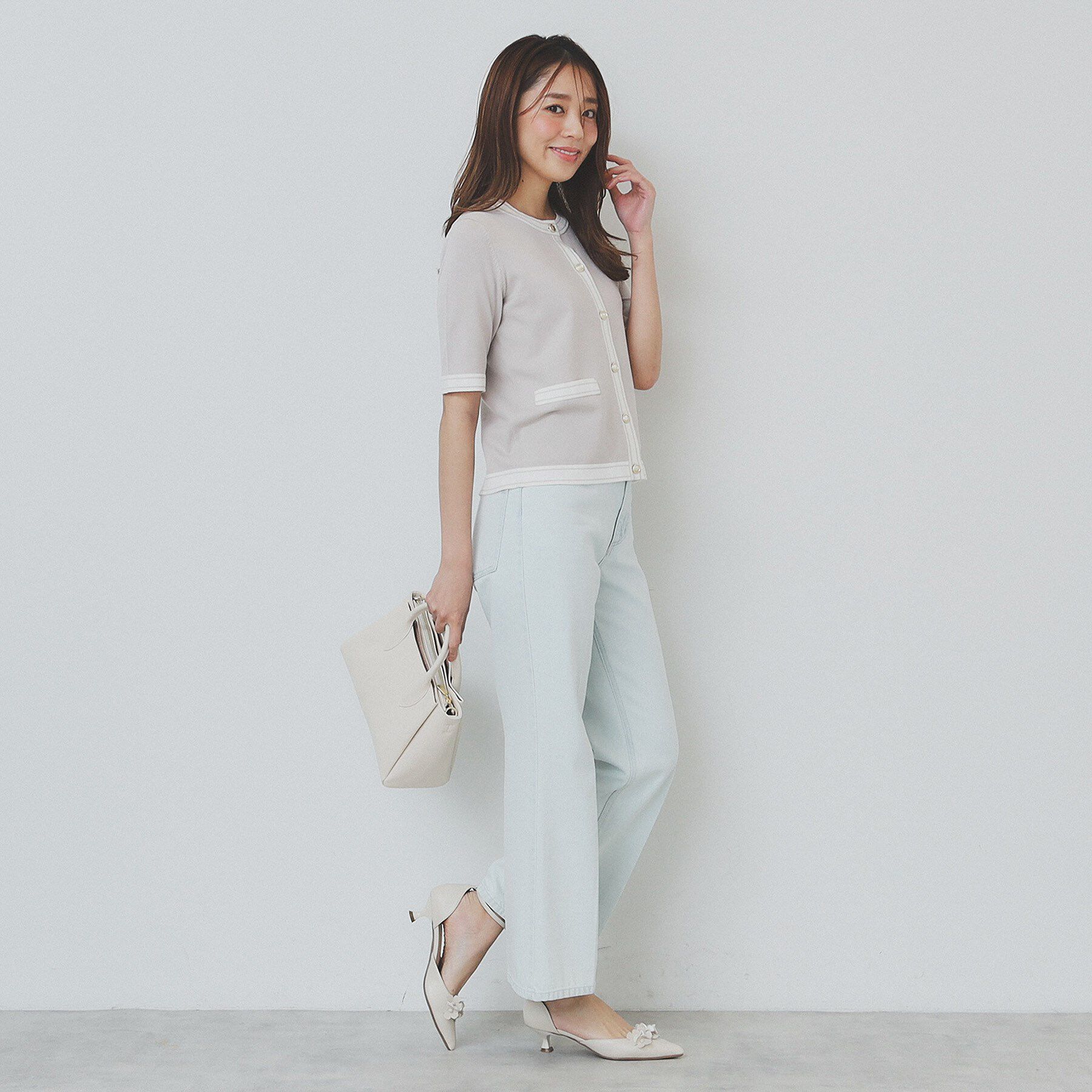 index「バイカラークルーネックカーディガン/オーガニックコットン混【UV/洗濯機洗い可】」|カーディガン|