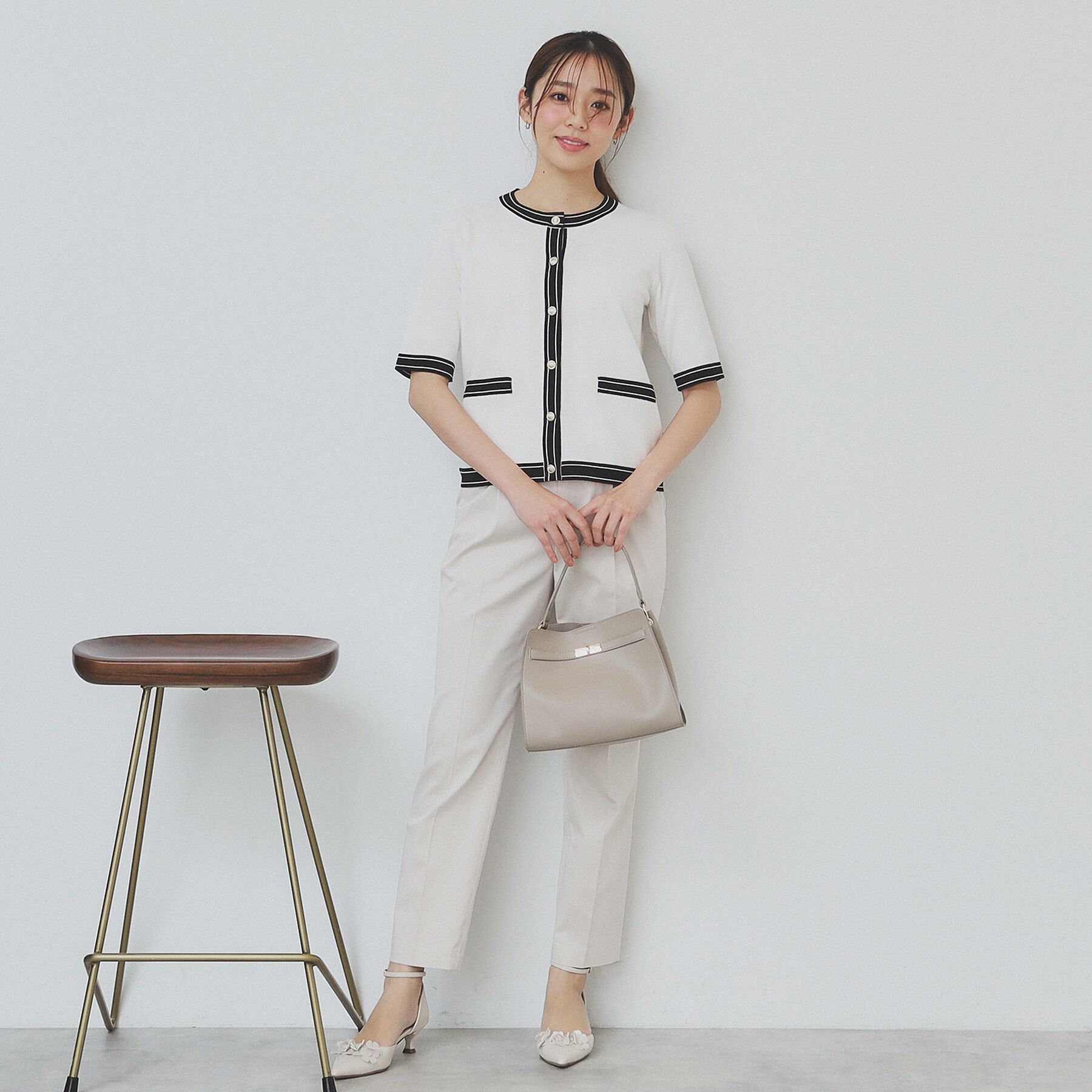 index「バイカラークルーネックカーディガン/オーガニックコットン混【UV/洗濯機洗い可】」|カーディガン|