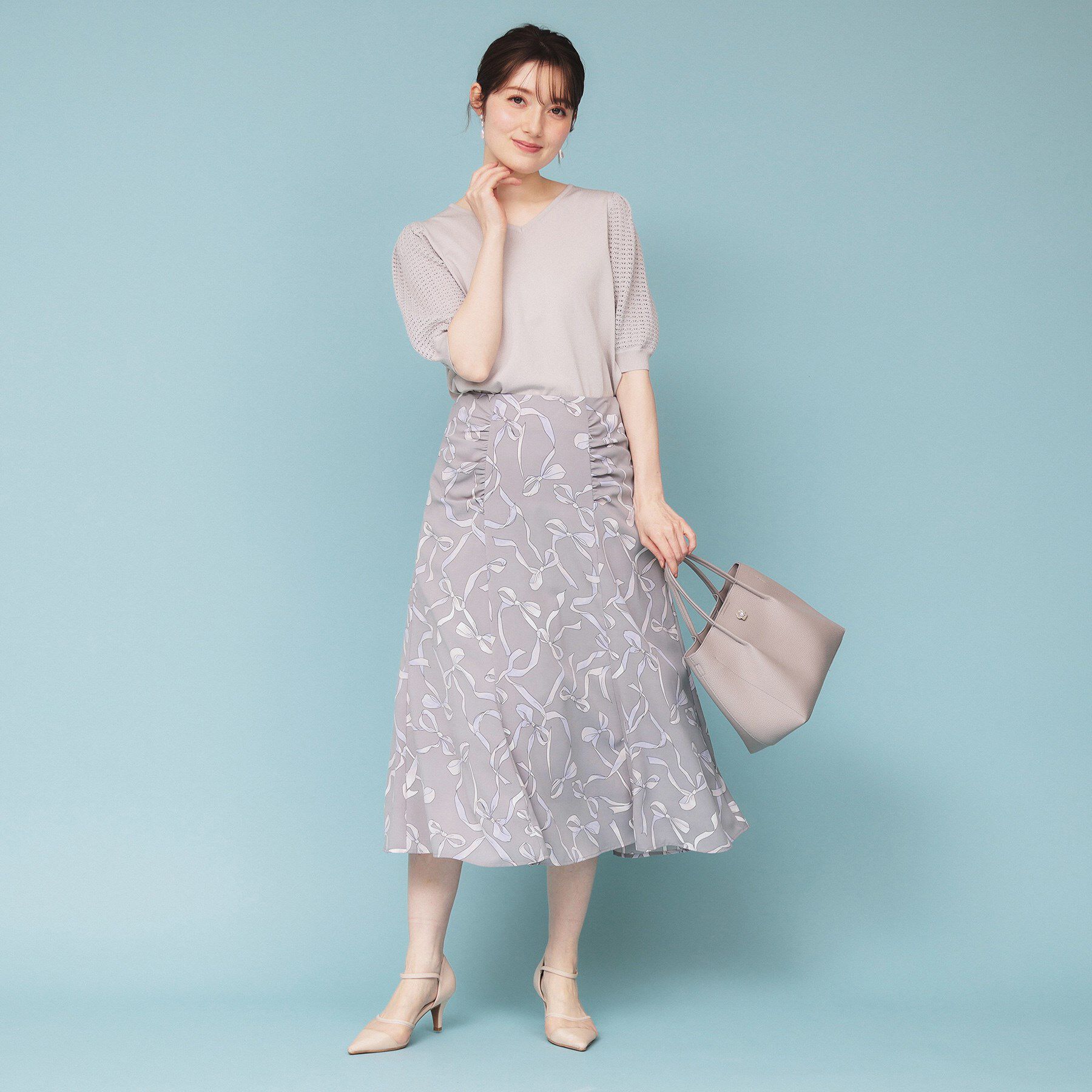 index「リボン柄マーメイドフレアスカート【洗濯機洗い可/イージーアイロン】」|スカート|