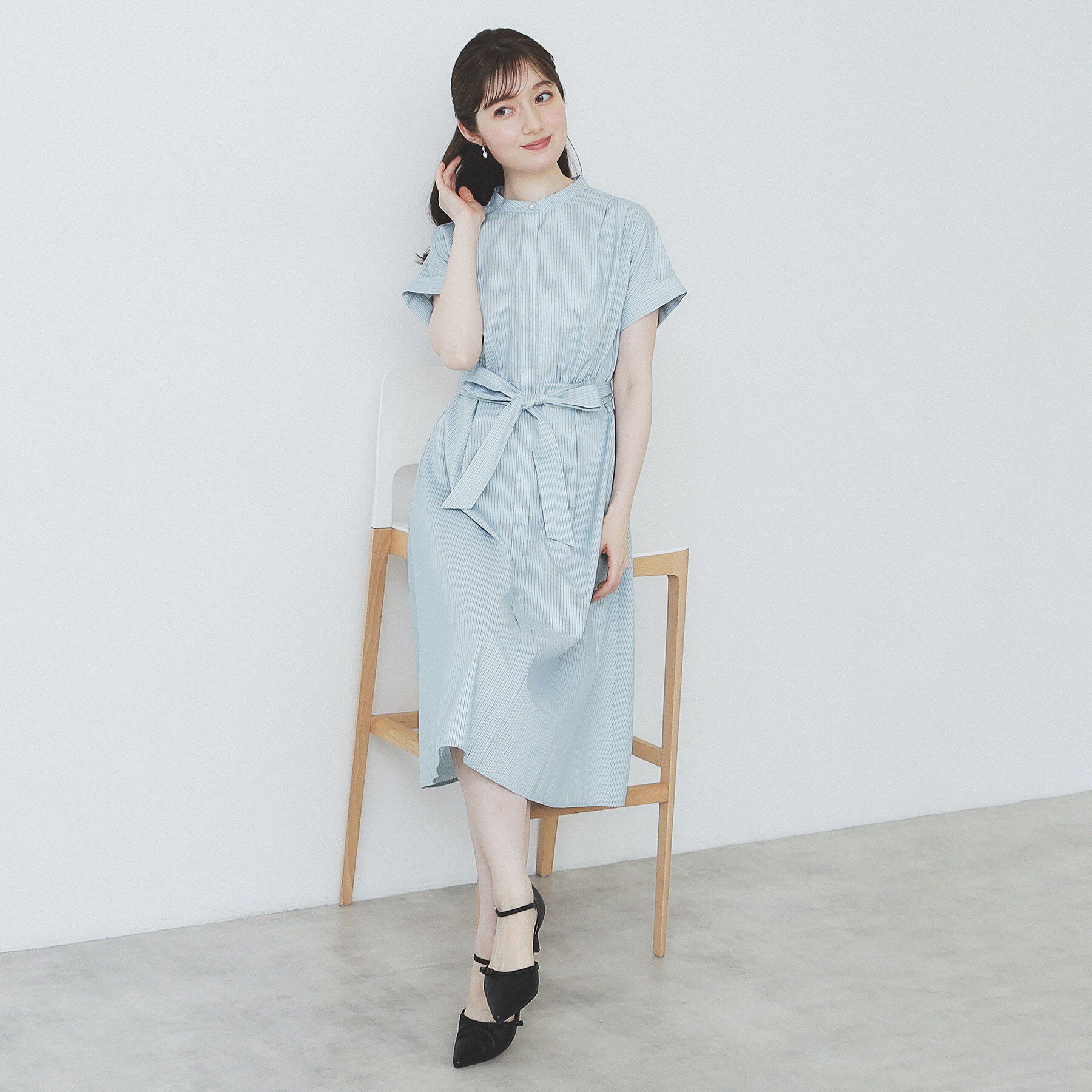 index「《XS-LLサイズ》マルチストライプシャツワンピース【洗濯機洗い可/イージーアイロン/防シワ】」|ワンピース|