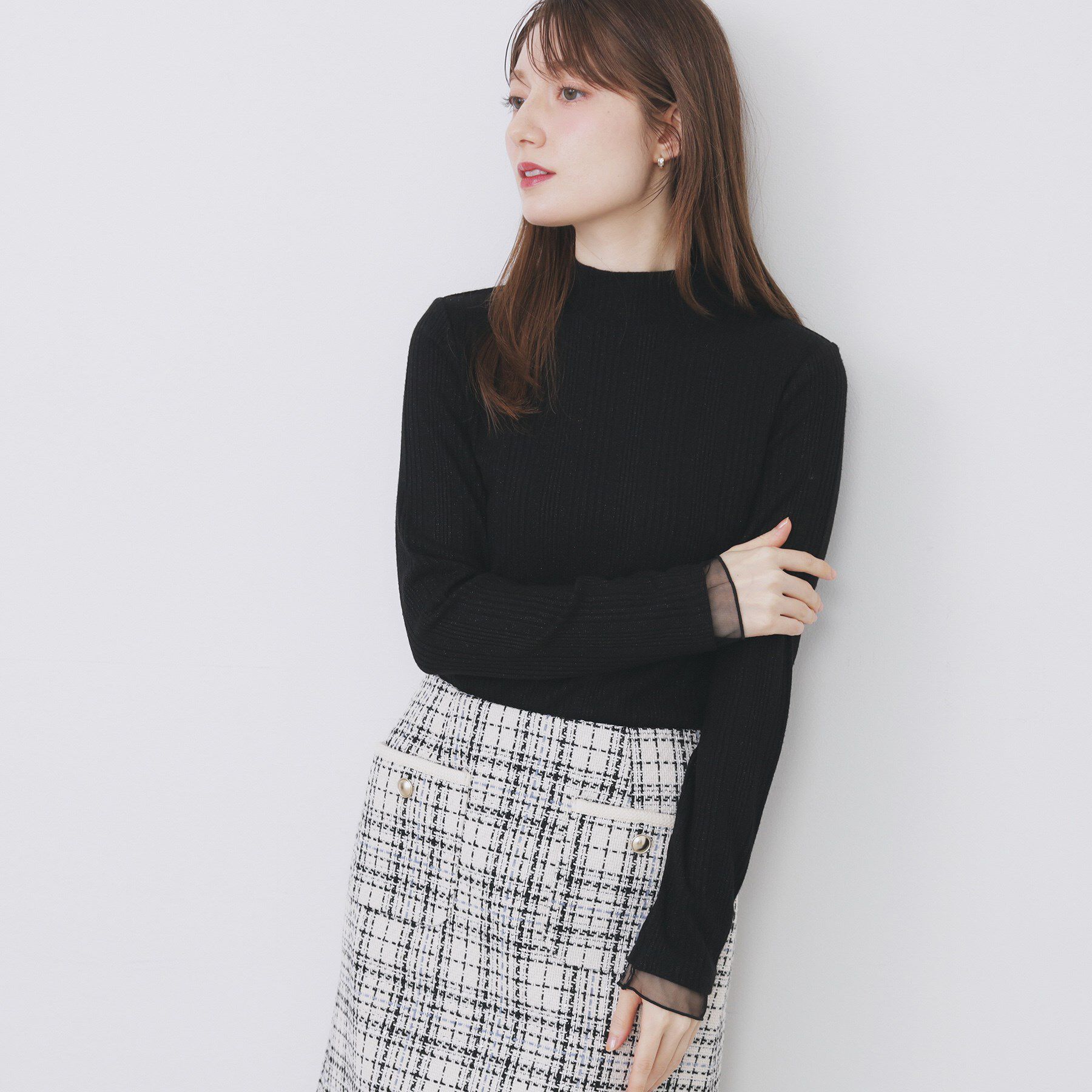 index「ランダムリブハイネックトップス【洗濯機OK/吸湿発熱】」|Tシャツ・カットソー|