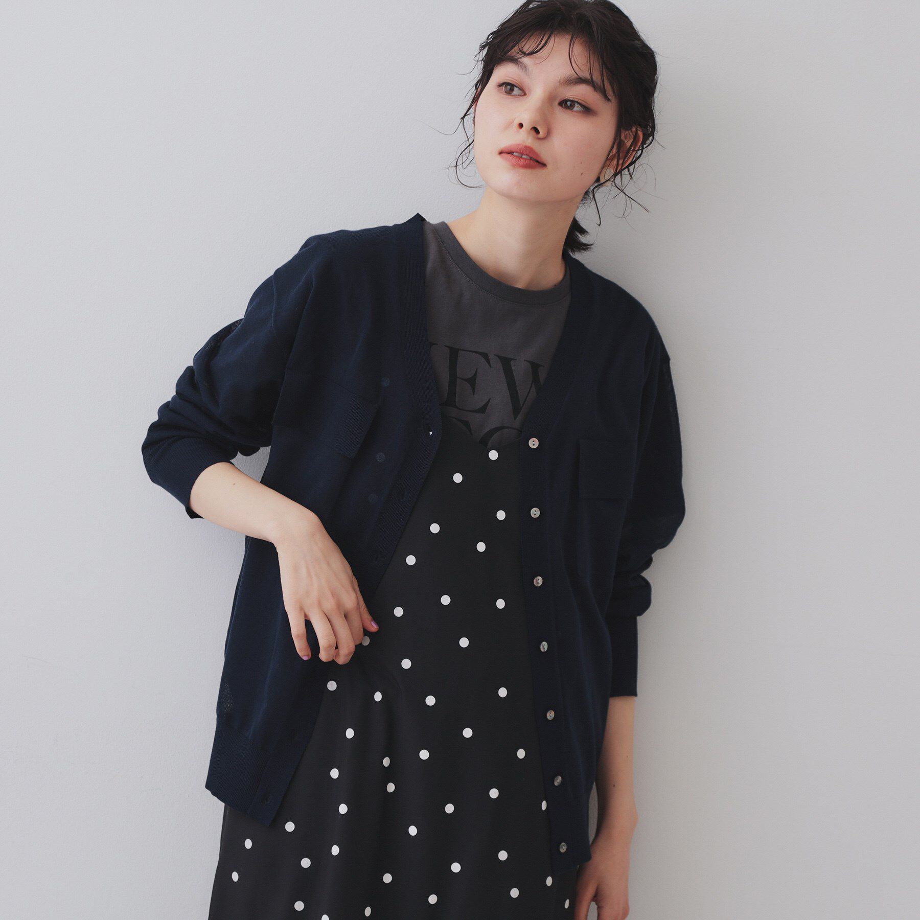 OPAQUE.CLIP「ポケットシアーニットカーディガン【洗濯機洗い可】」|カーディガン|