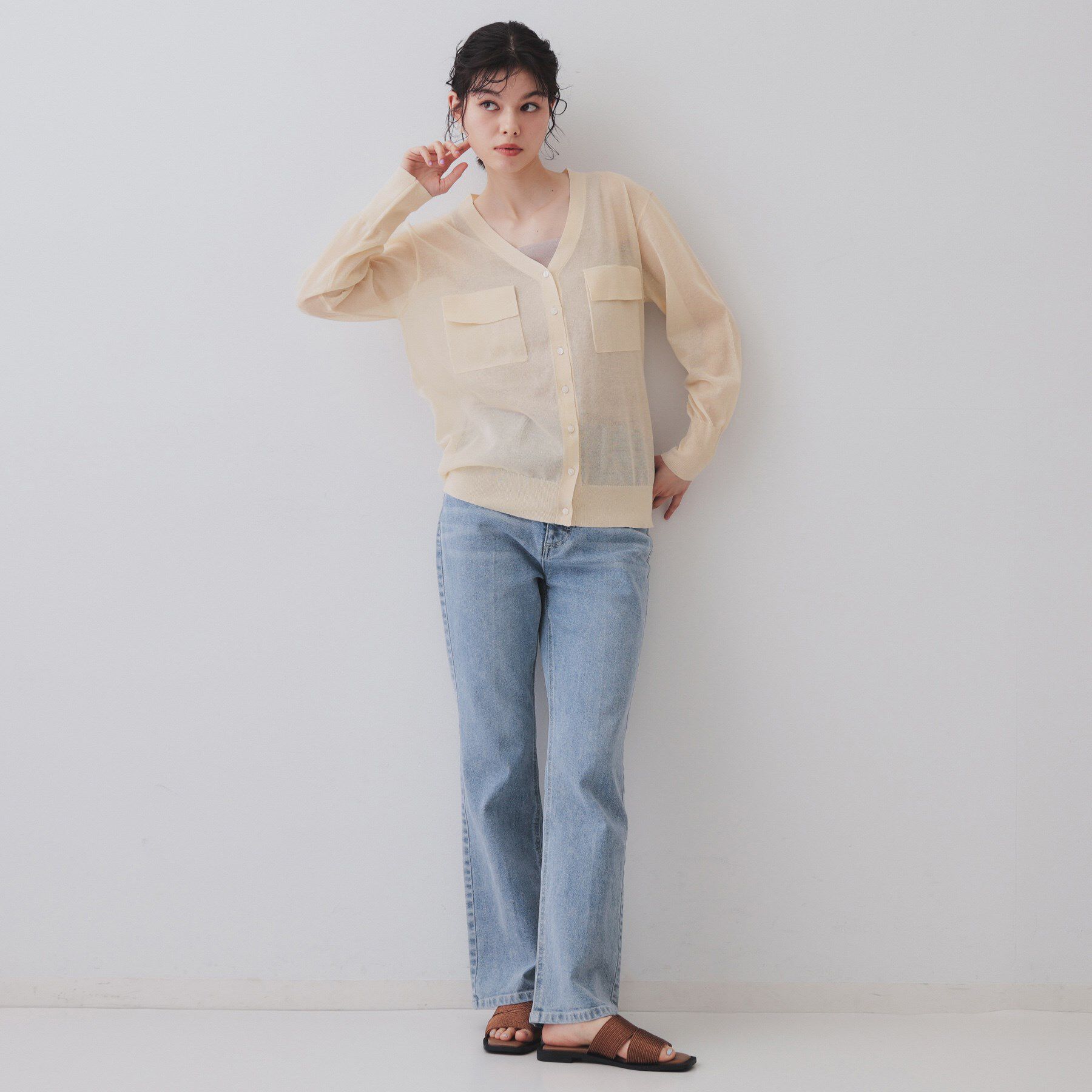 OPAQUE.CLIP「ポケットシアーニットカーディガン【洗濯機洗い可】」|カーディガン|