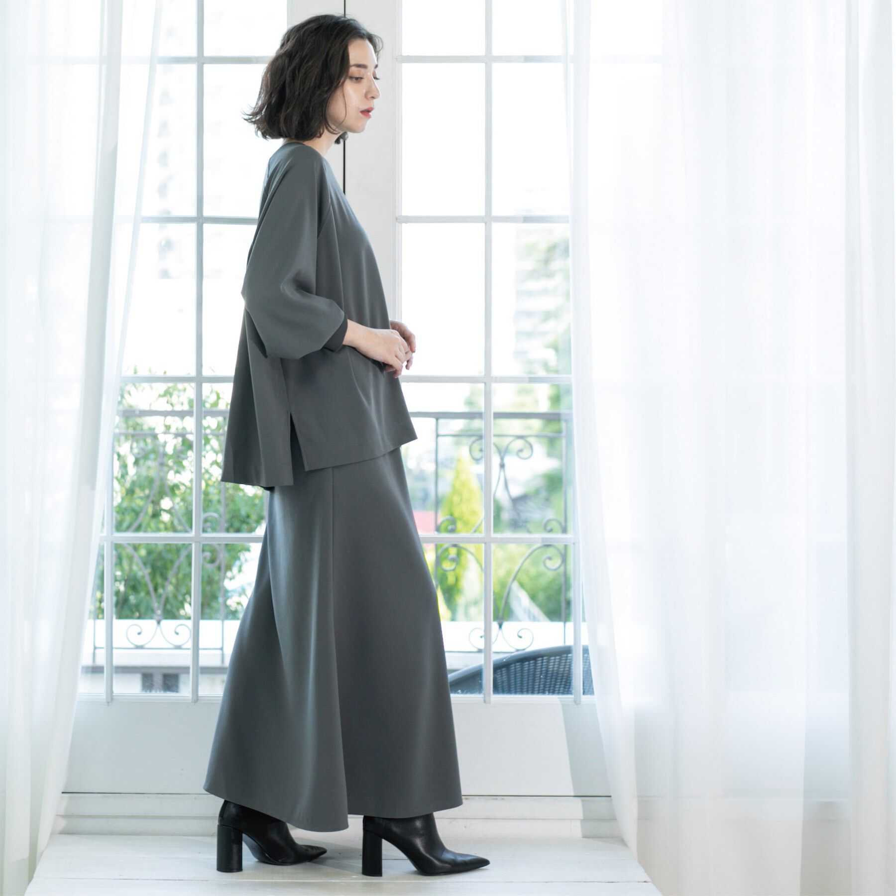 OPAQUE.CLIP「リラクシートップス&times;フレアスカート/セットアップ対応【洗濯機洗い可】」|スーツ|