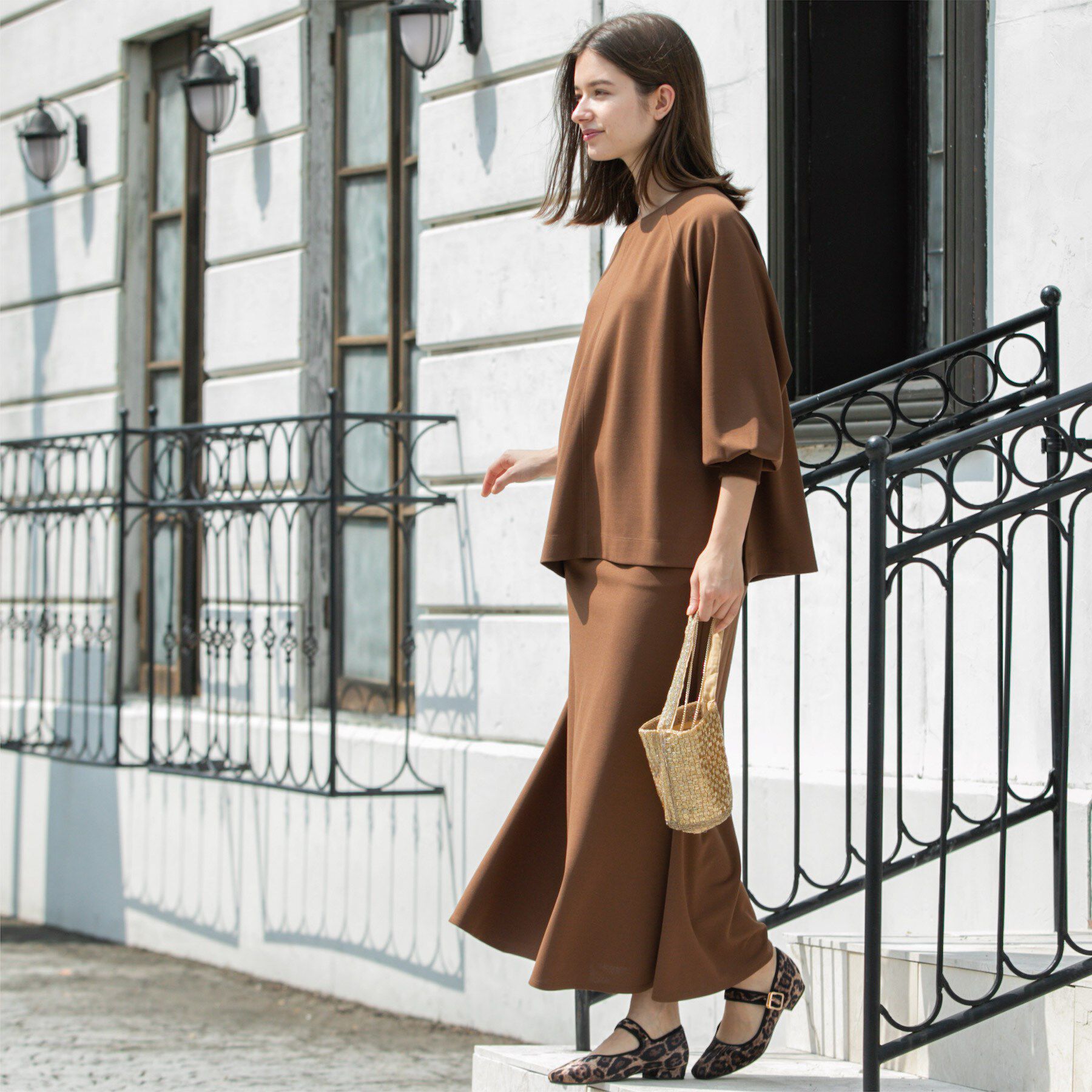 OPAQUE.CLIP「リラクシートップス&times;フレアスカート/セットアップ対応【洗濯機洗い可】」|スーツ|ブラウン(043)