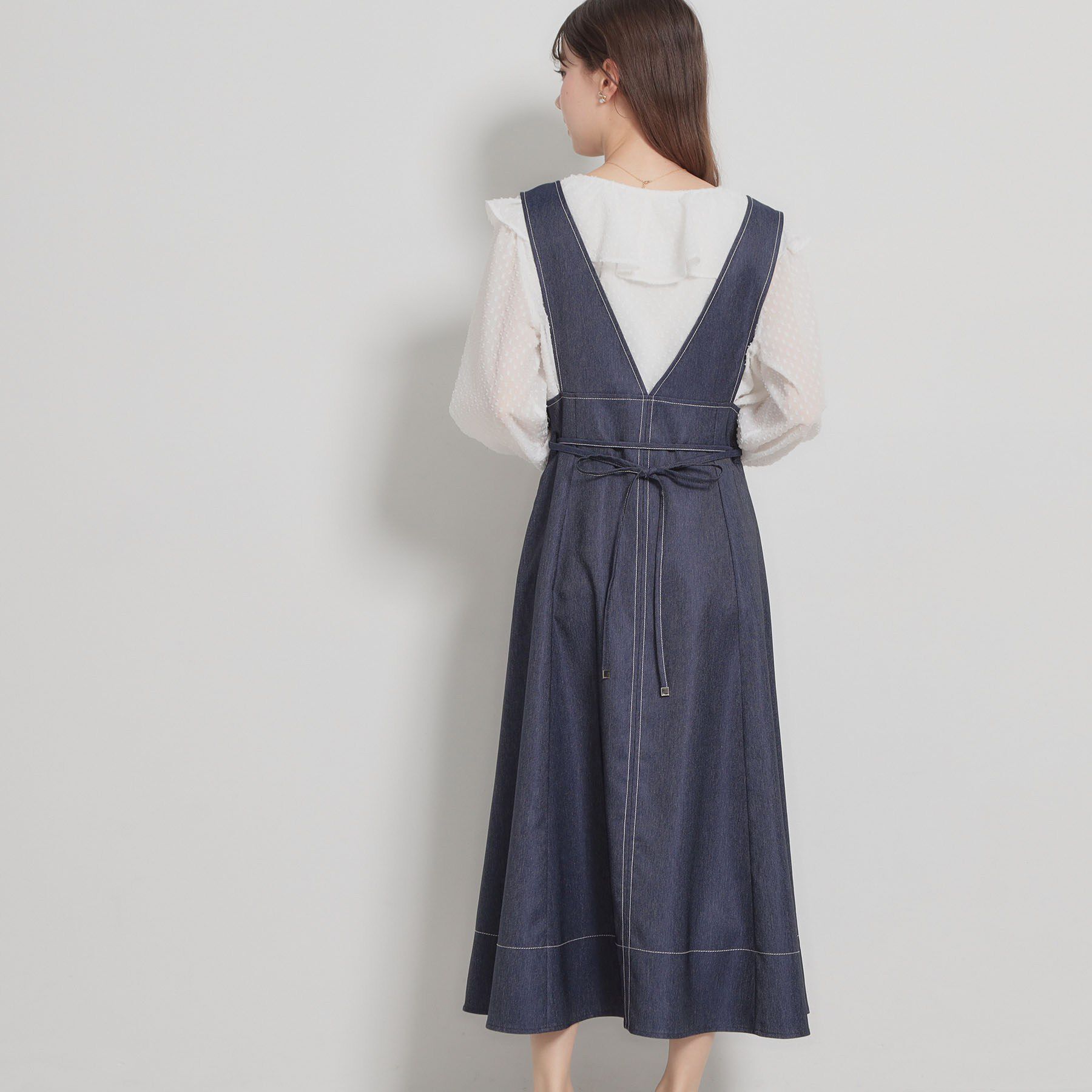 Couture broach「【洗える】デニムライク細リボンジャンスカ」|ワンピース|