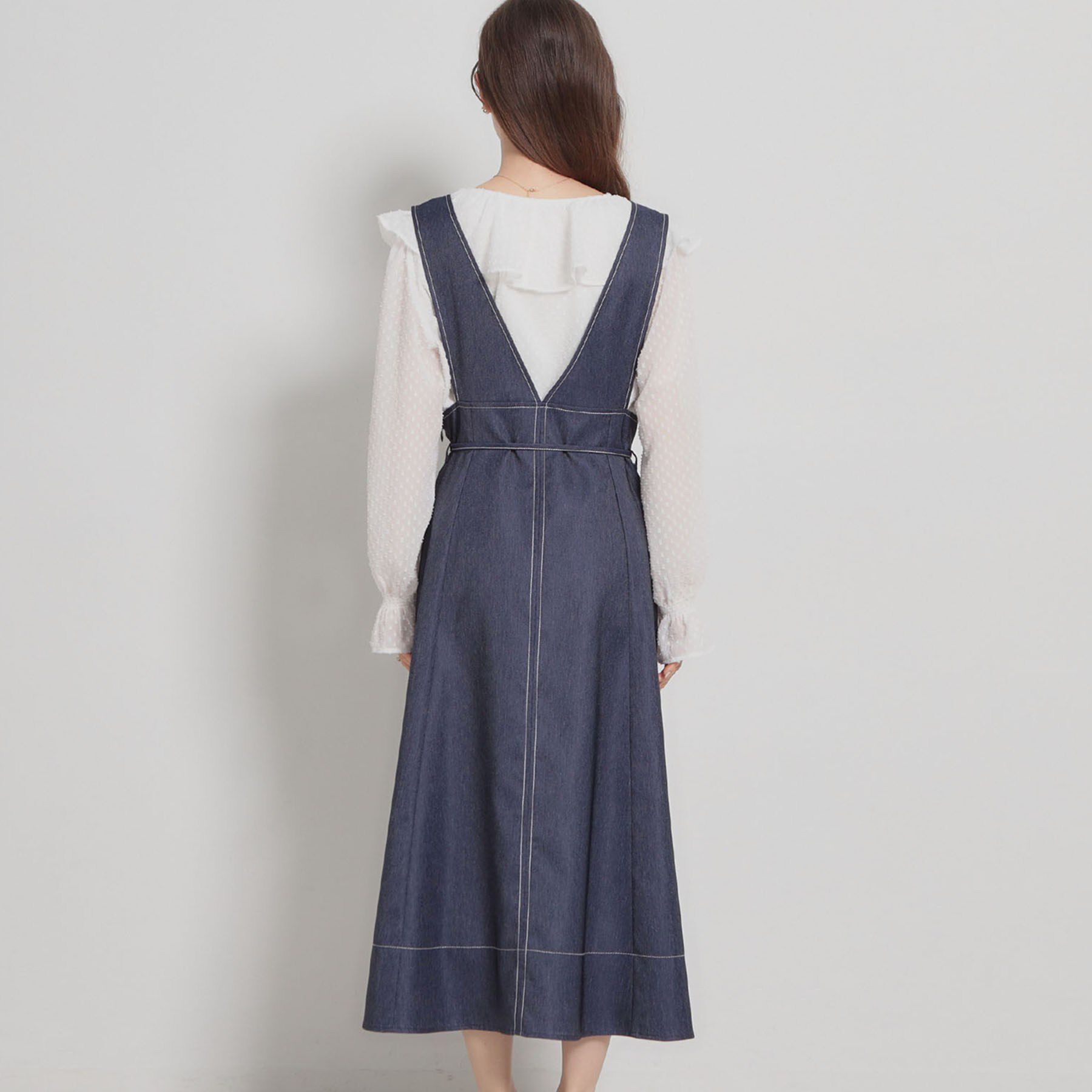 Couture broach「【洗える】デニムライク細リボンジャンスカ」|ワンピース|