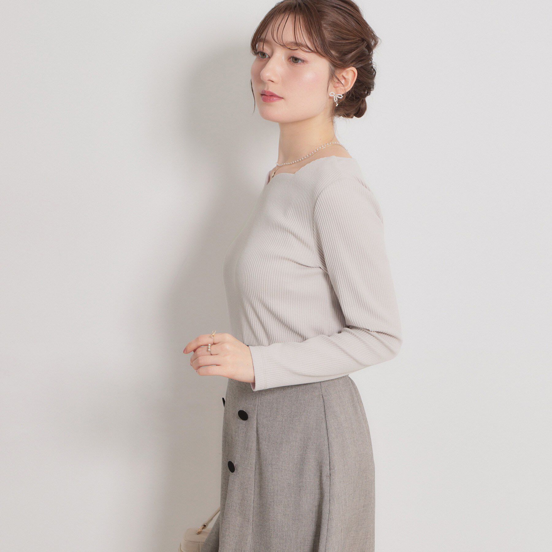 Couture broach「【洗える】ハートネック テレコプルオーバー」|Tシャツ・カットソー|