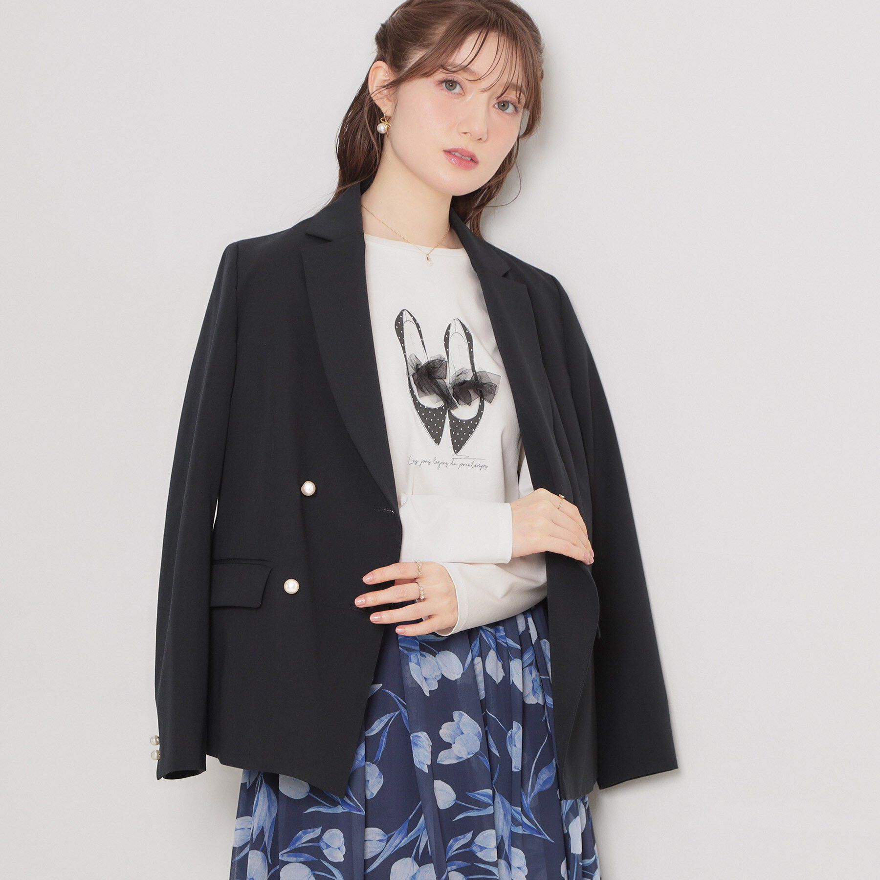 Couture broach「【洗える・通勤】パール調ボタン テーラードジャケット」|テーラードジャケット|