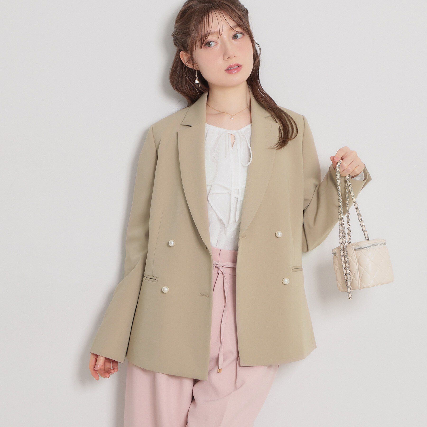 Couture broach「【洗える・通勤】パール調ボタン テーラードジャケット」|テーラードジャケット|
