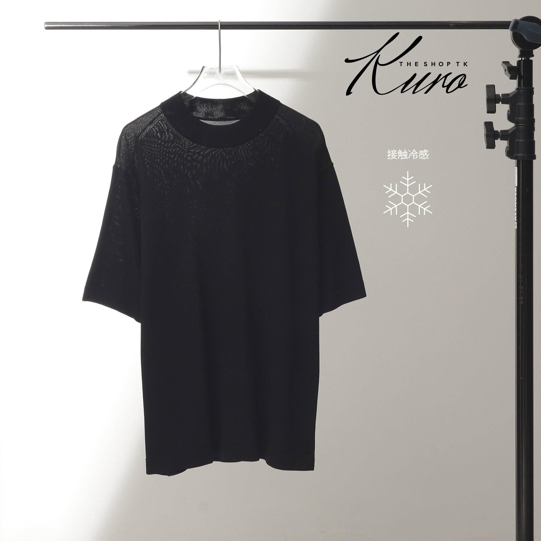THE SHOP TK「《KURO》半袖モックネックニット 接触冷感」|ニット・セーター|ブラック(019)
