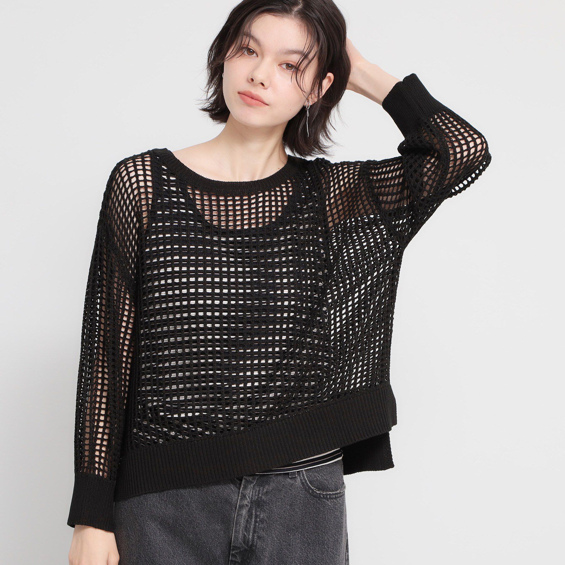 THE SHOP TK「メッシュニットプルオーバー」|ニット・セーター|ブラック(019)