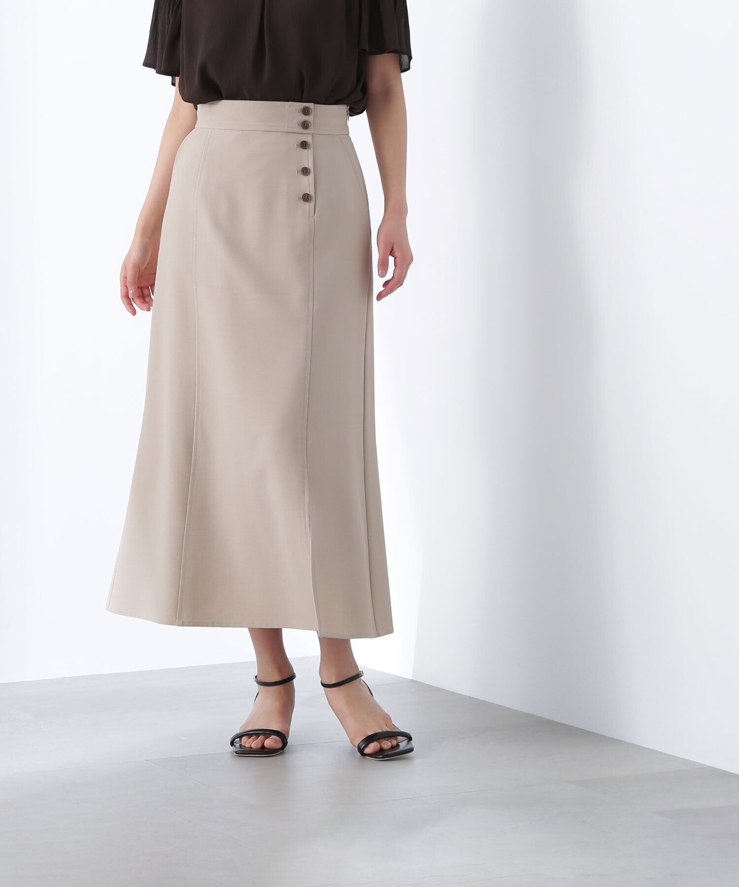  「サイドボタンリネンライクスカート」|スカート|