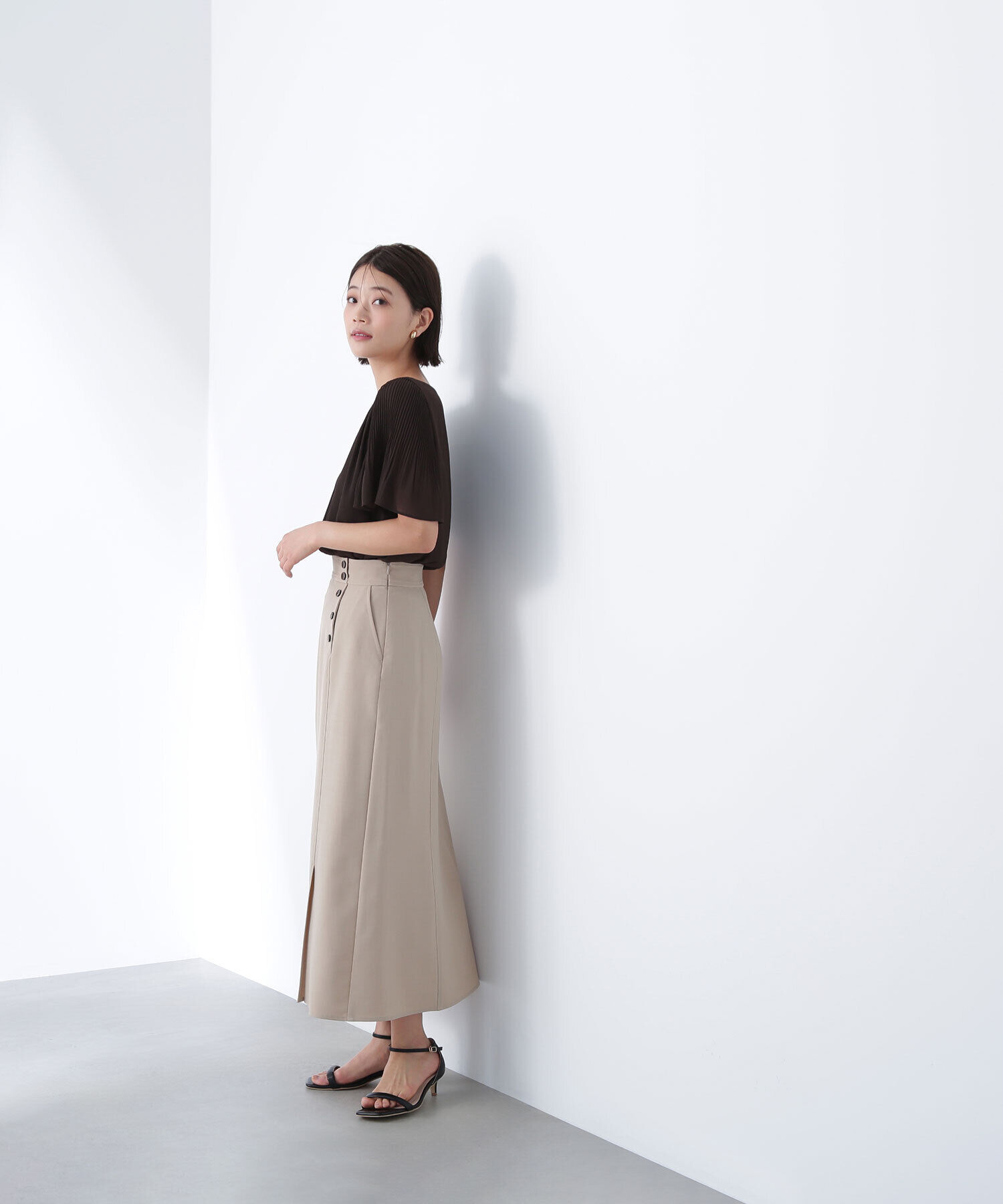  「サイドボタンリネンライクスカート」|スカート|