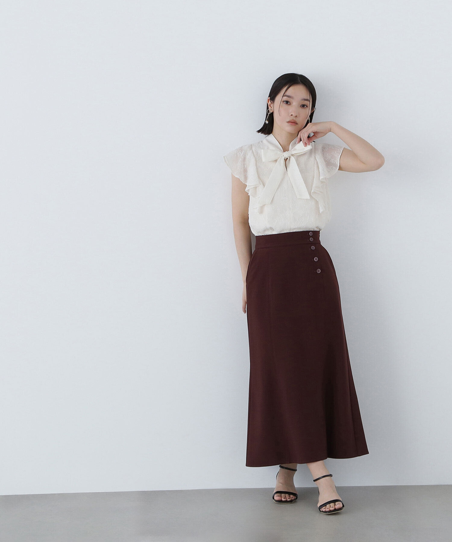  「サイドボタンリネンライクスカート」|スカート|