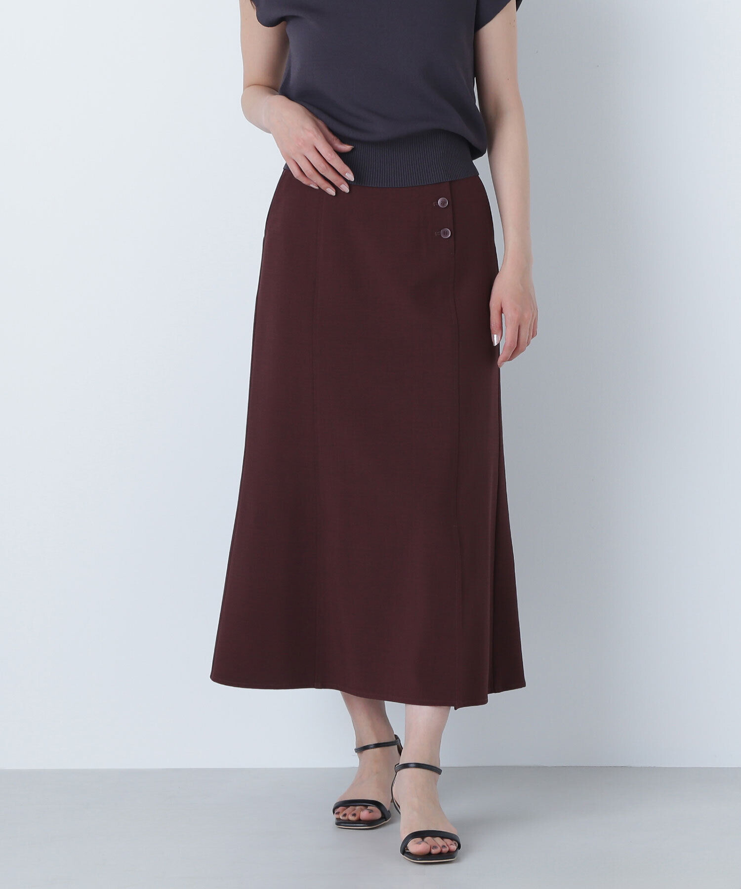  「サイドボタンリネンライクスカート」|スカート|