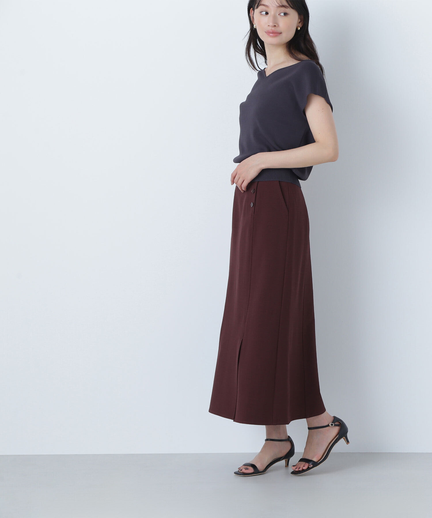  「サイドボタンリネンライクスカート」|スカート|