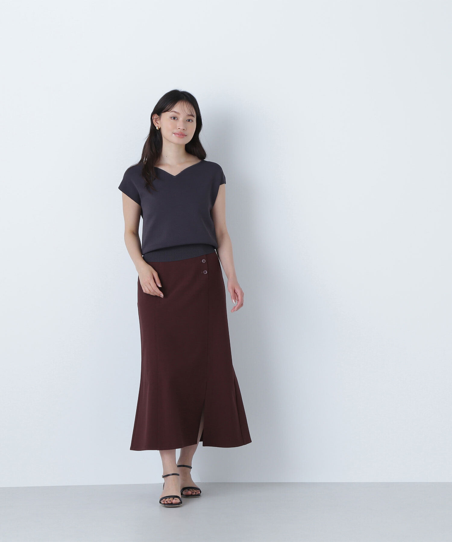  「サイドボタンリネンライクスカート」|スカート|