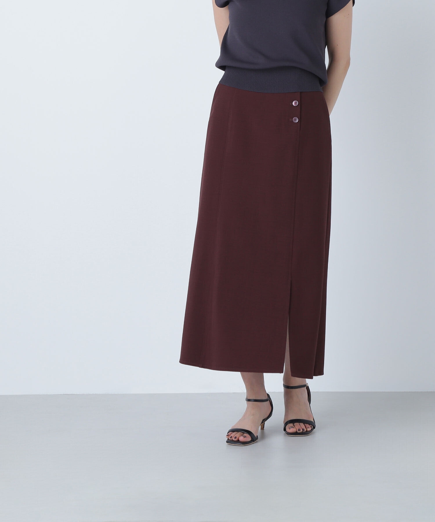  「サイドボタンリネンライクスカート」|スカート|