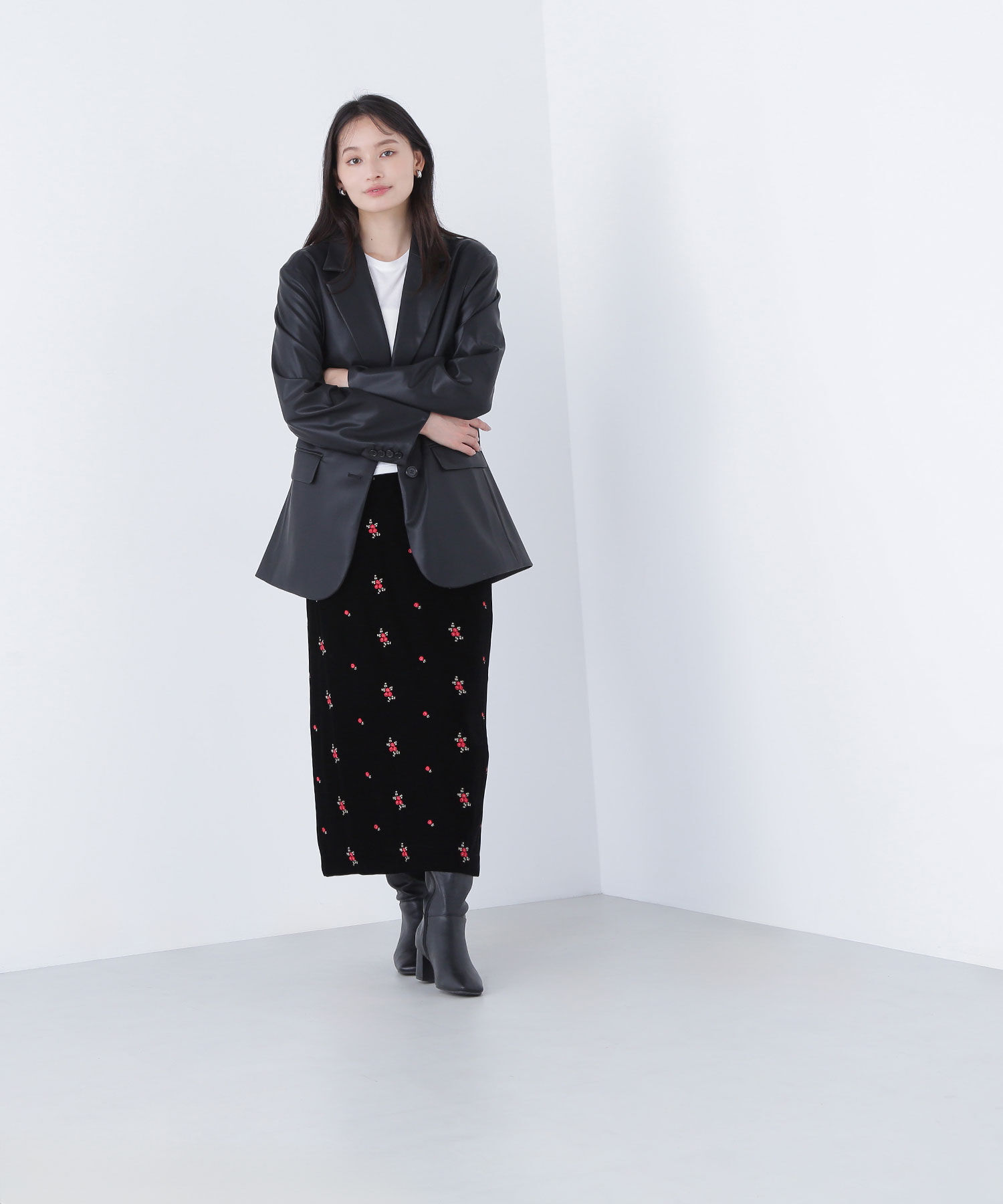  「フェイクレザーシングルテーラードジャケット」|ブルゾン・スタジャン|