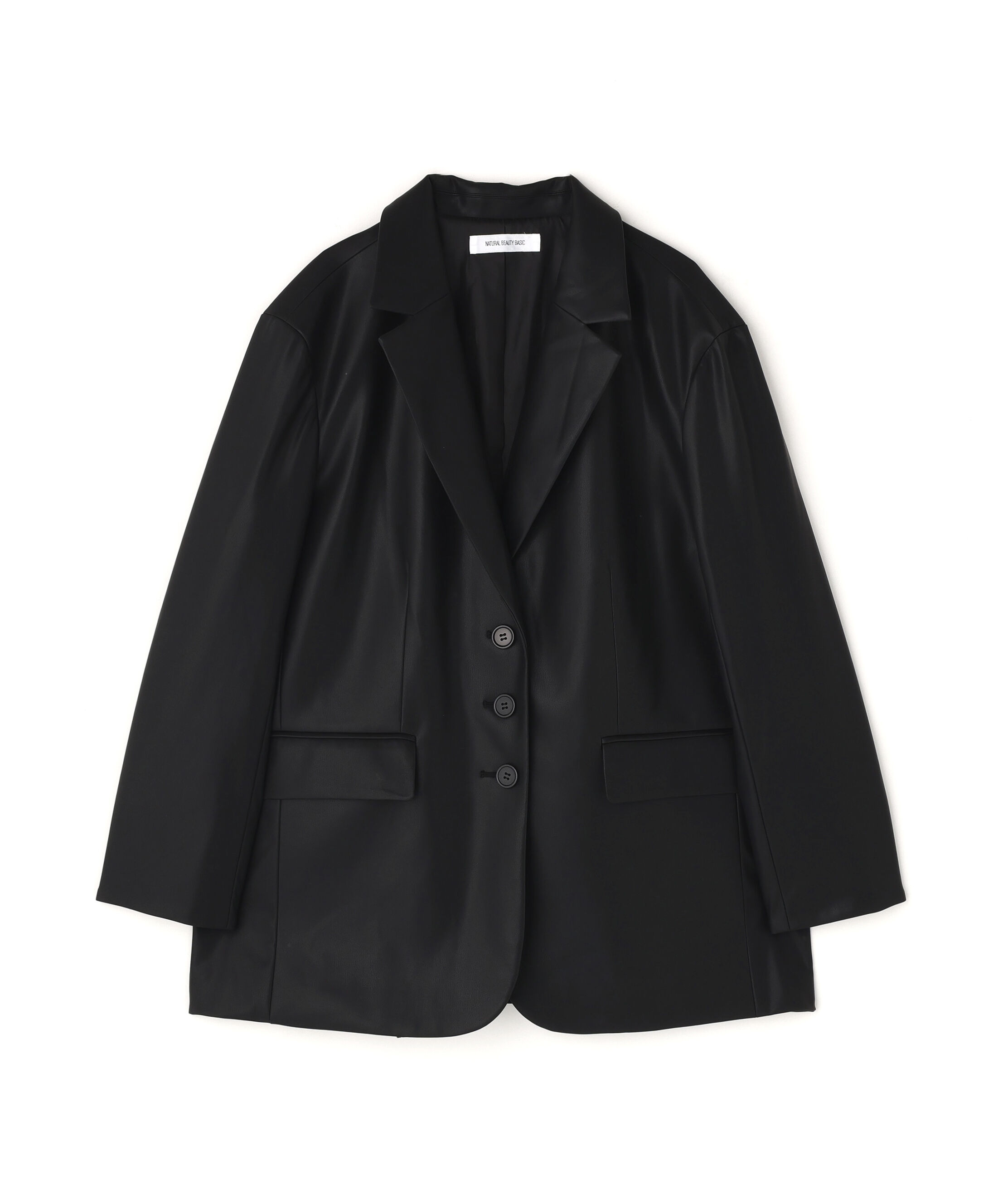  「フェイクレザーシングルテーラードジャケット」|ブルゾン・スタジャン|