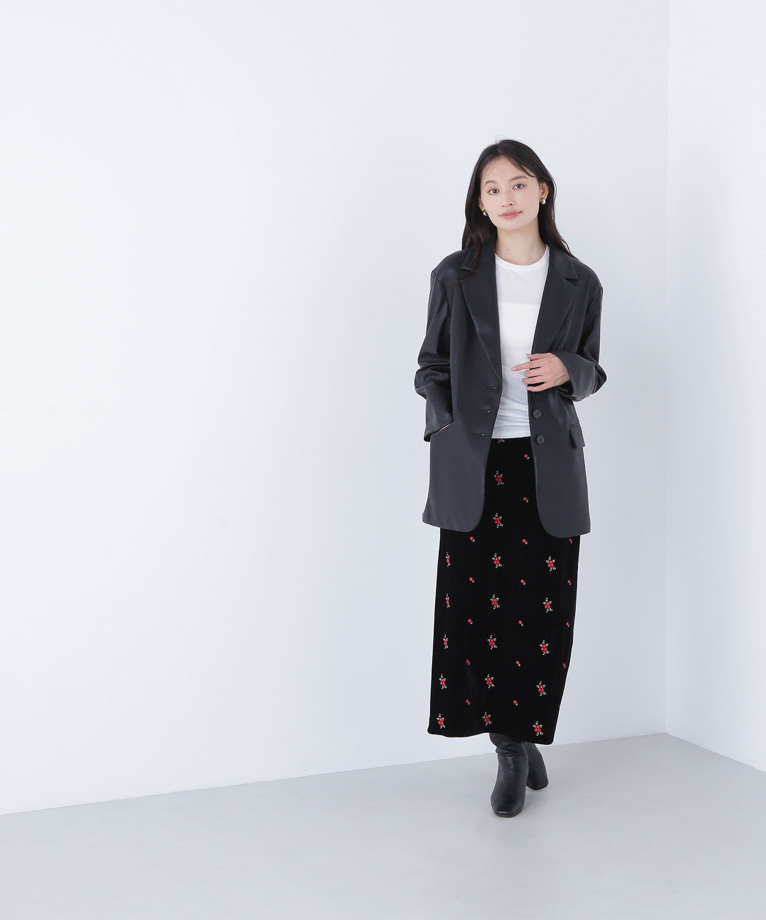  「フェイクレザーシングルテーラードジャケット」|ブルゾン・スタジャン|