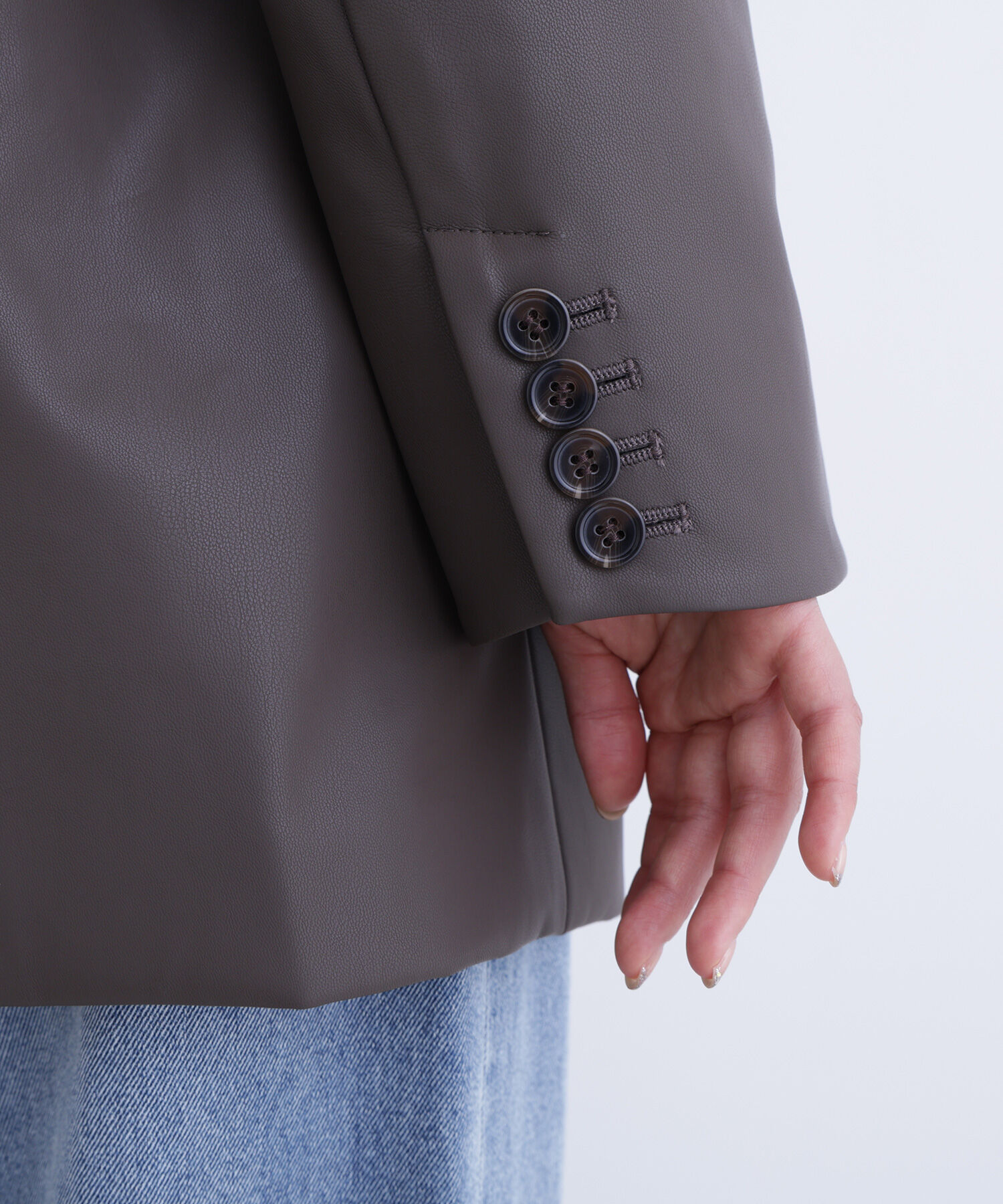  「フェイクレザーシングルテーラードジャケット」|ブルゾン・スタジャン|