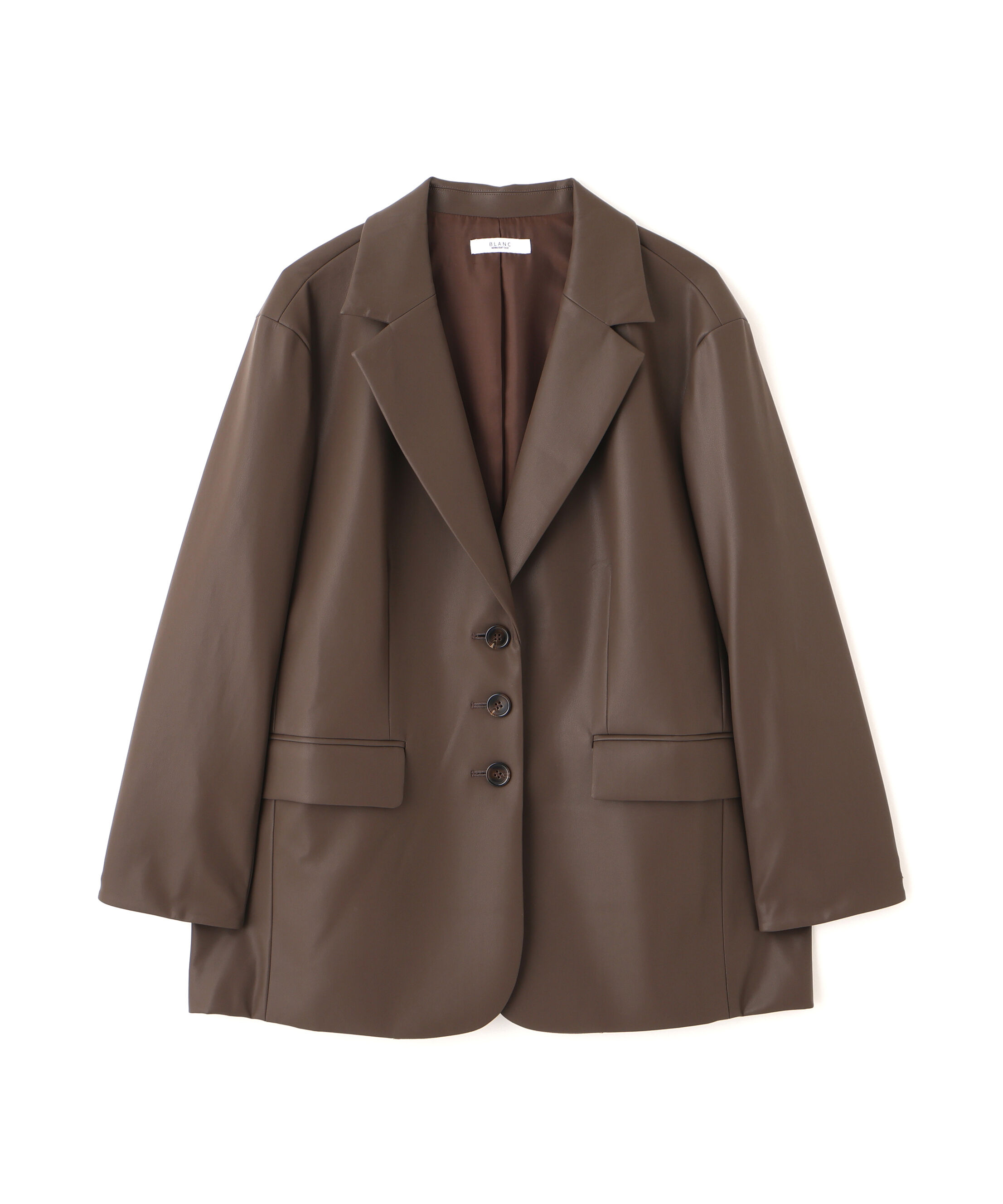  「フェイクレザーシングルテーラードジャケット」|ブルゾン・スタジャン|