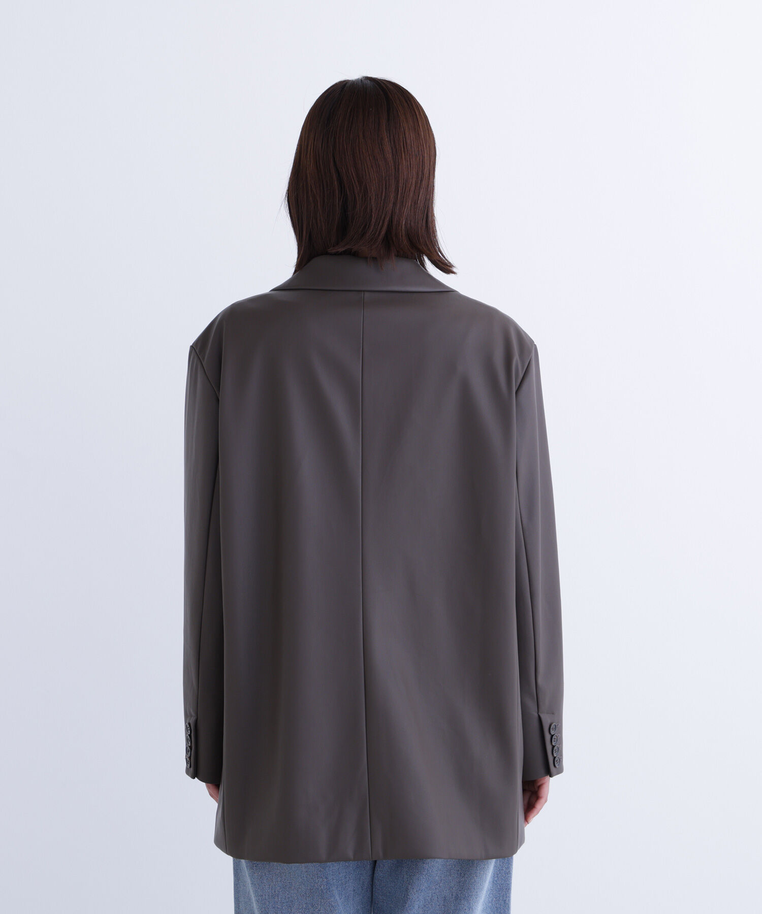  「フェイクレザーシングルテーラードジャケット」|ブルゾン・スタジャン|