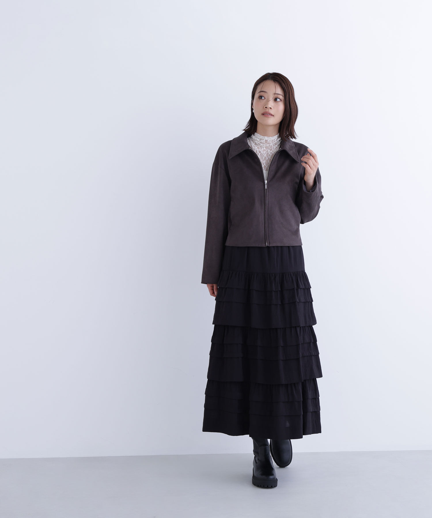  「ステンカラーフェイクスエードブルゾン」|ブルゾン・スタジャン|