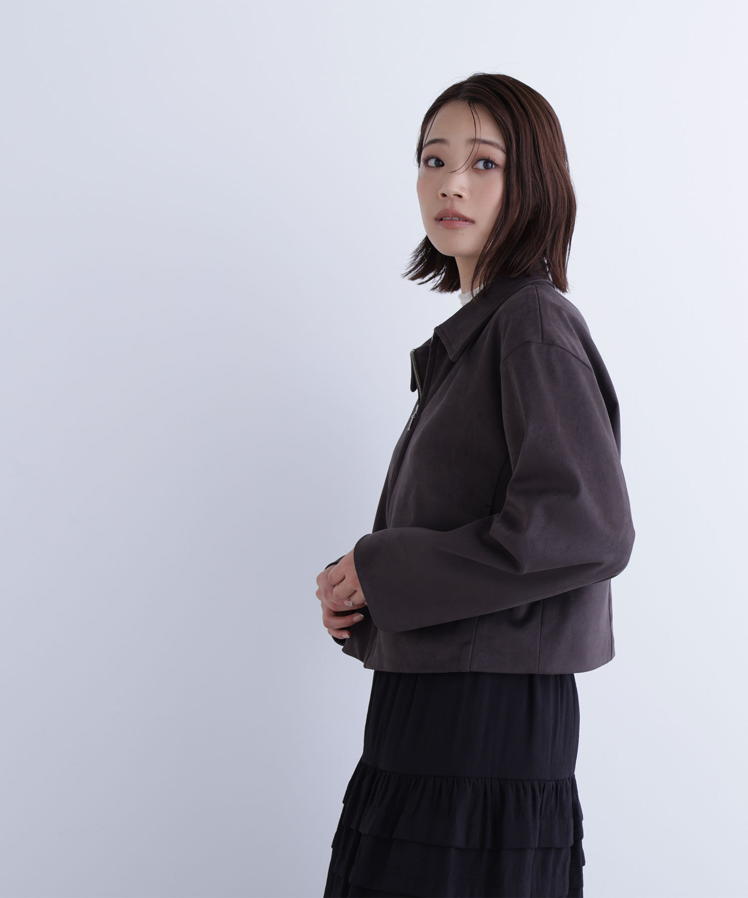  「ステンカラーフェイクスエードブルゾン」|ブルゾン・スタジャン|