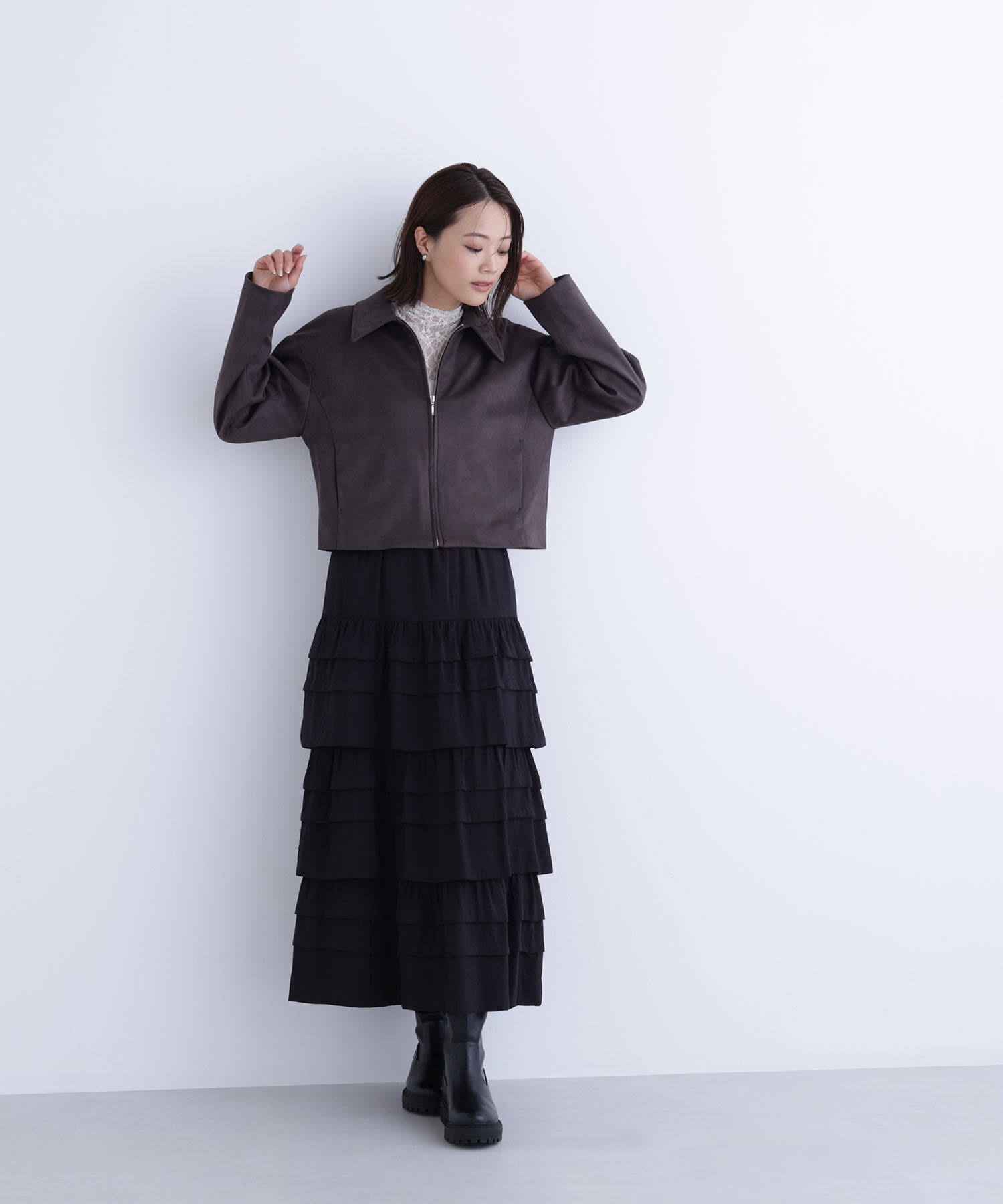  「ステンカラーフェイクスエードブルゾン」|ブルゾン・スタジャン|