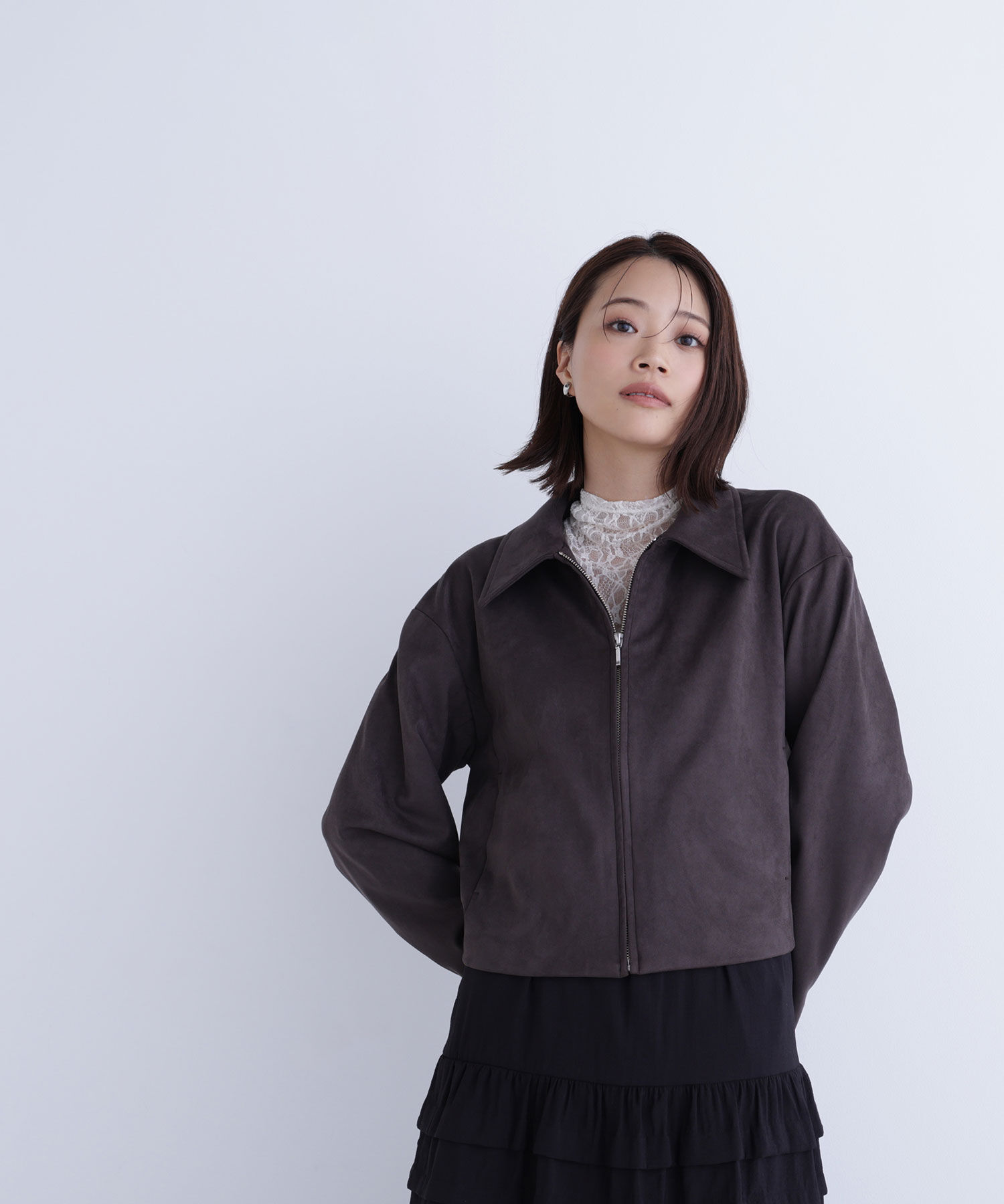  「ステンカラーフェイクスエードブルゾン」|ブルゾン・スタジャン|