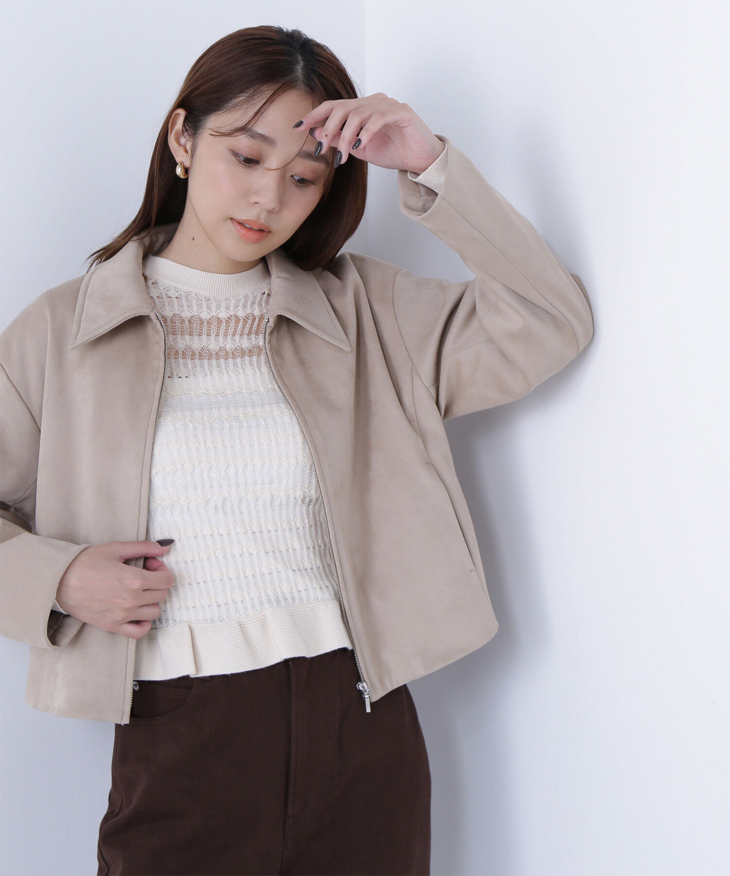  「ステンカラーフェイクスエードブルゾン」|ブルゾン・スタジャン|