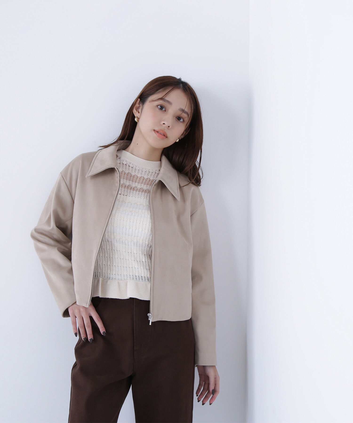  「ステンカラーフェイクスエードブルゾン」|ブルゾン・スタジャン|