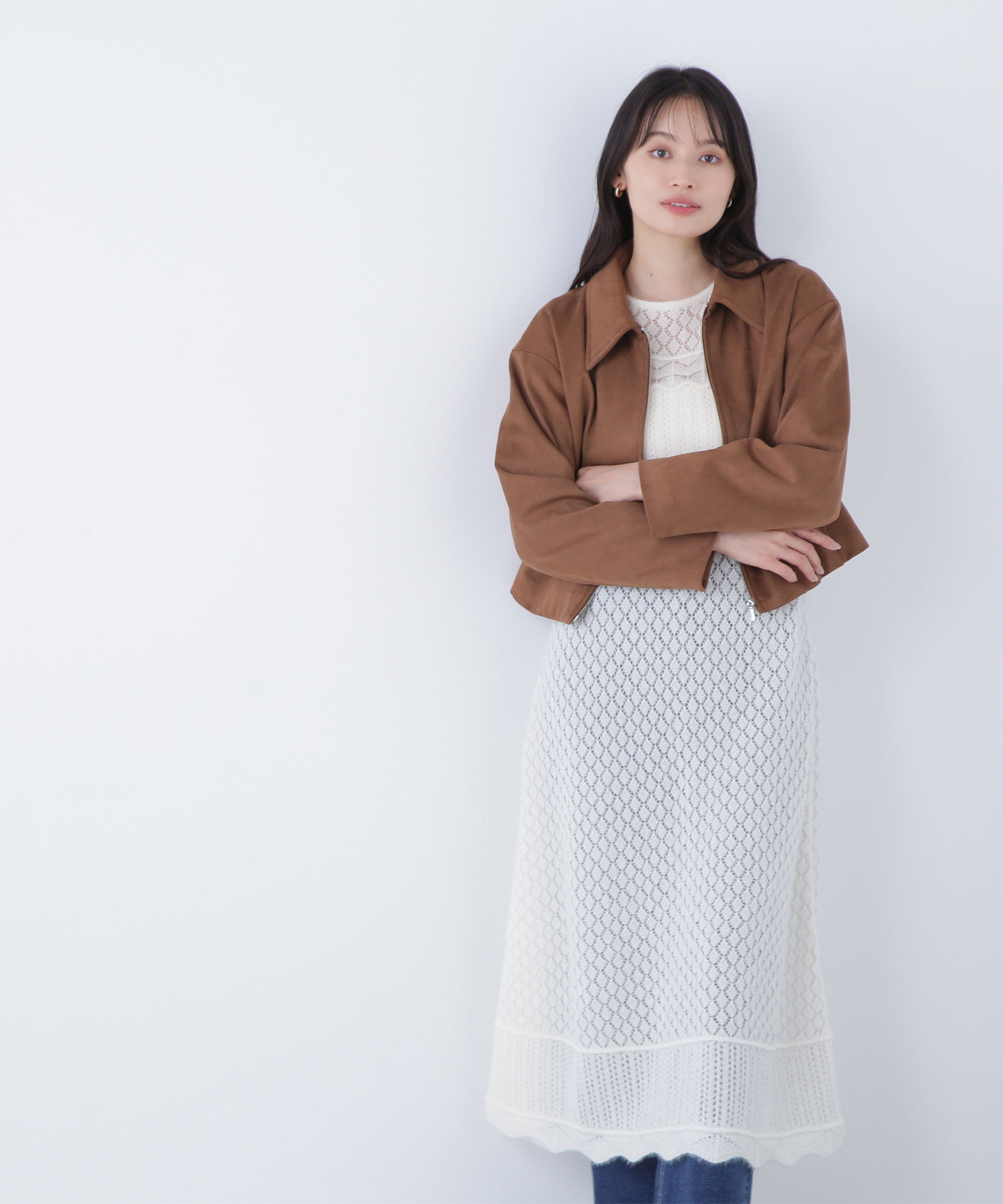  「ステンカラーフェイクスエードブルゾン」|ブルゾン・スタジャン|