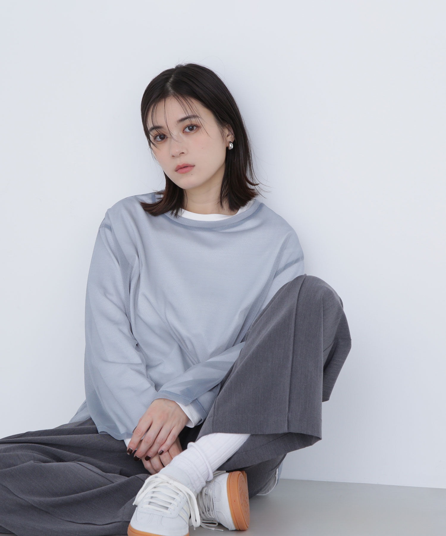  「シアーレイヤードカットソー」|Tシャツ・カットソー|ブルー&times;オフ2