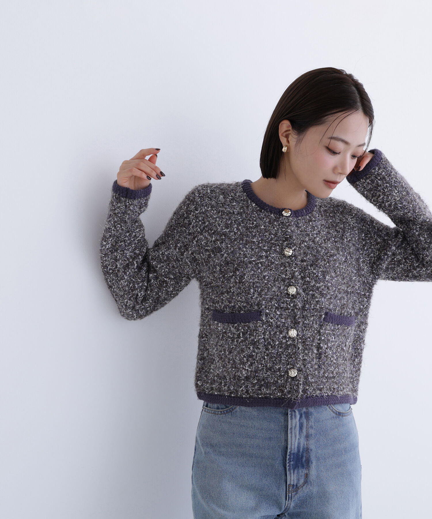  「ラメツイードニットジャケット」|ニット・セーター|グレーミック 2